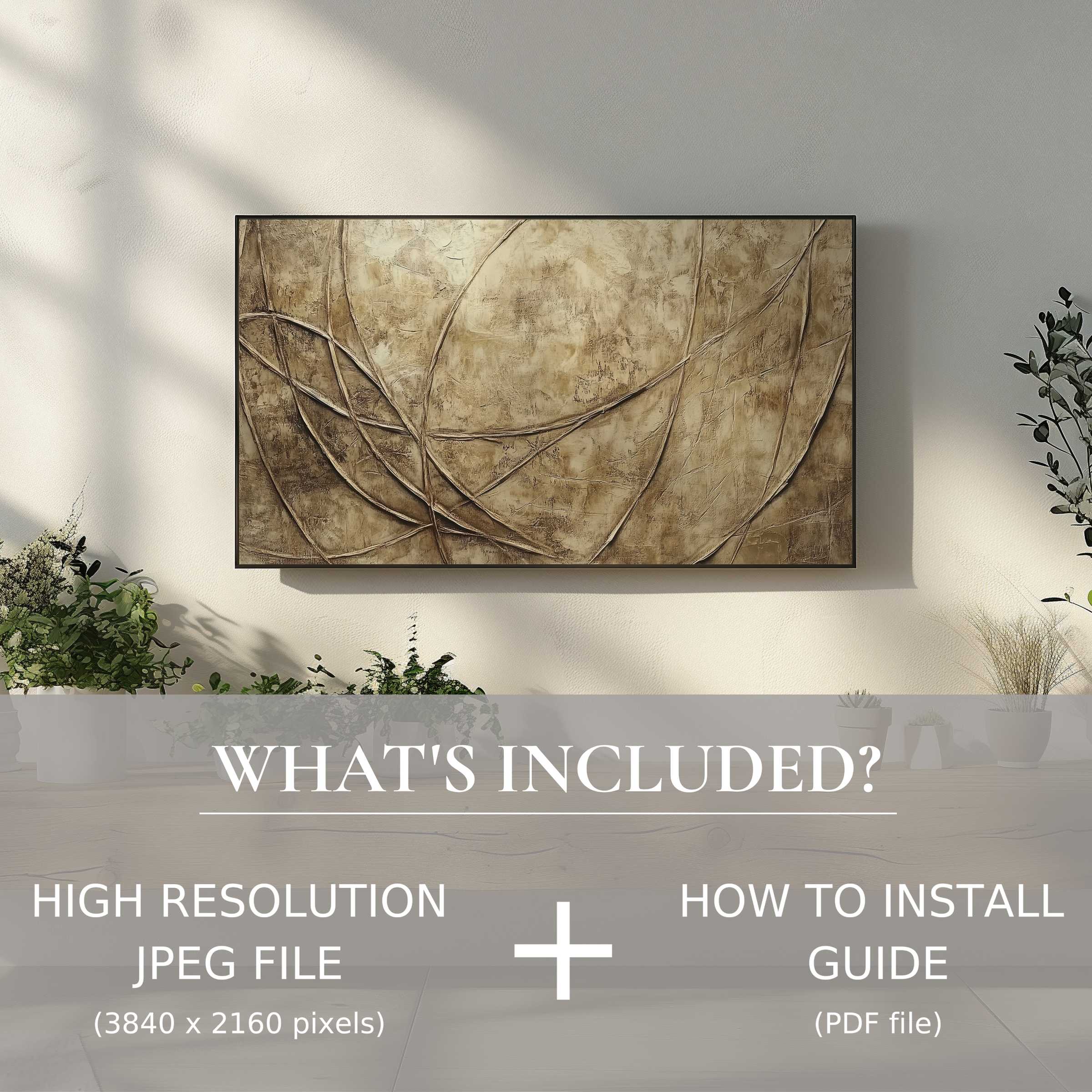 Elegant modern digital TV art download enhancing stylish spaces with easy digital use and warm abstract design