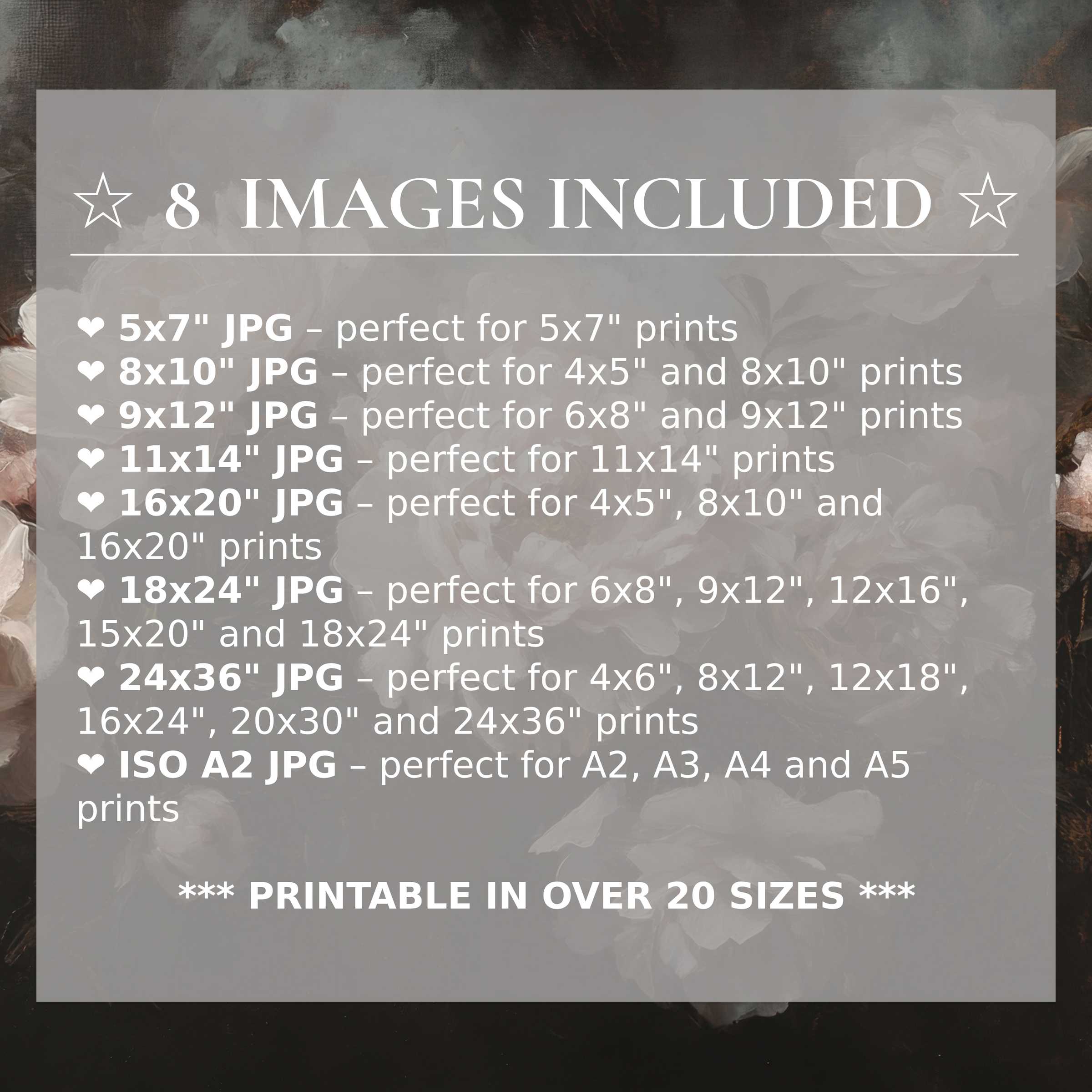 Floral digital print with soft blush and deep charcoal hues, radiating calming elegance in 8 high-quality sizes included, perfect for elevating modern interiors with effortless style and versatile scale