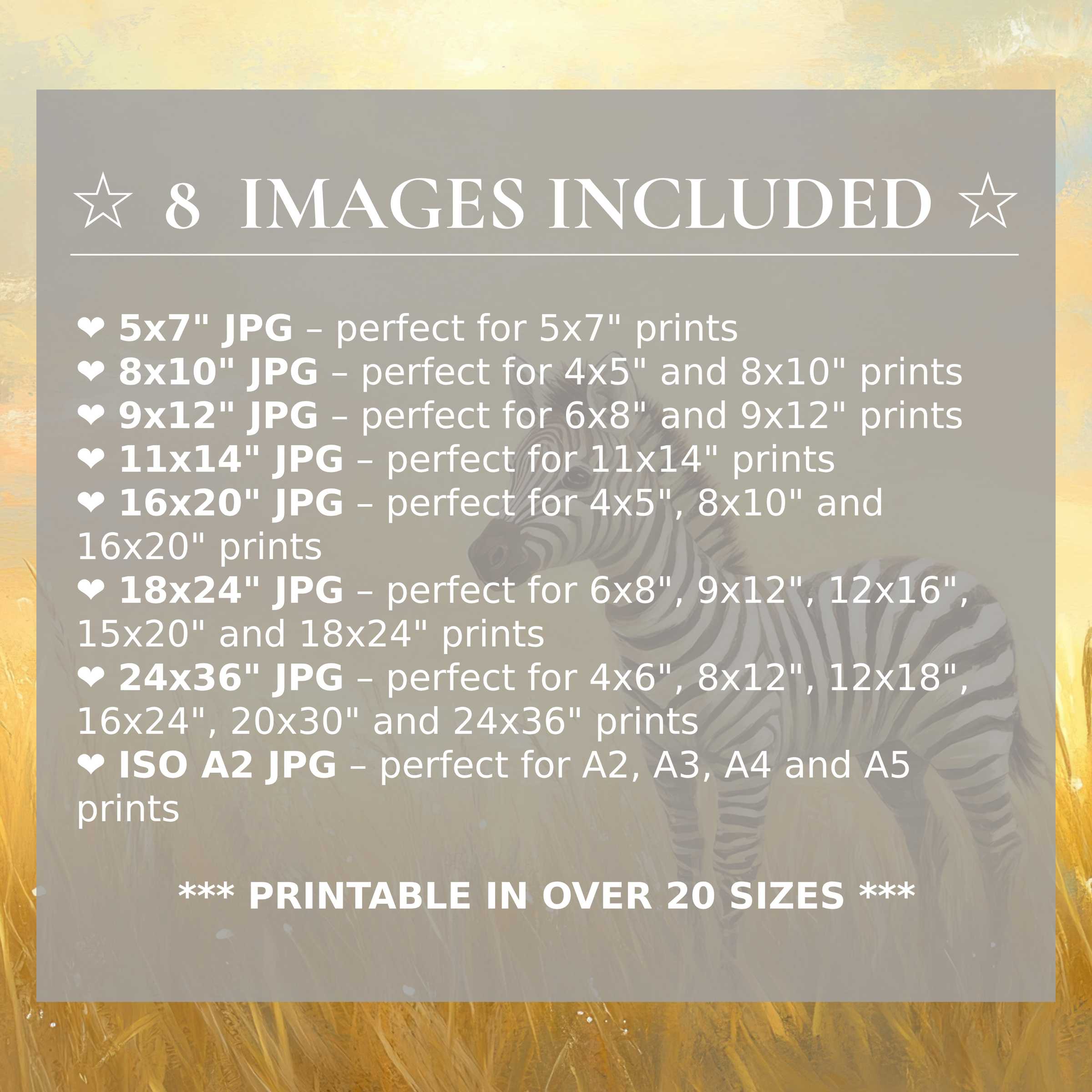 Nursery digital print radiates calming beige and soft gold hues with a subtle zebra motif; includes 8 high-quality sizes to elevate modern interiors