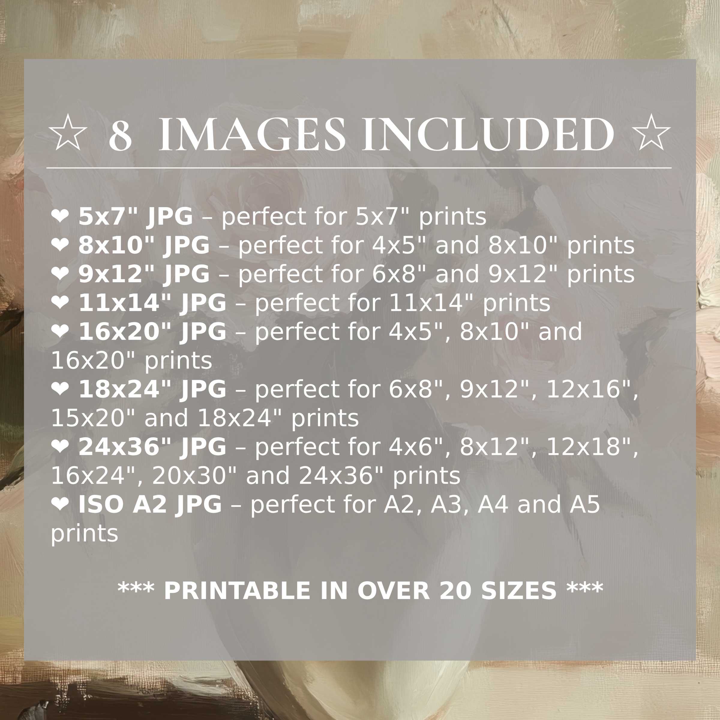 Floral digital print in soft neutrals and blush tones, radiating calm elegance; includes 8 high-quality sizes for versatile, stylish modern interiors