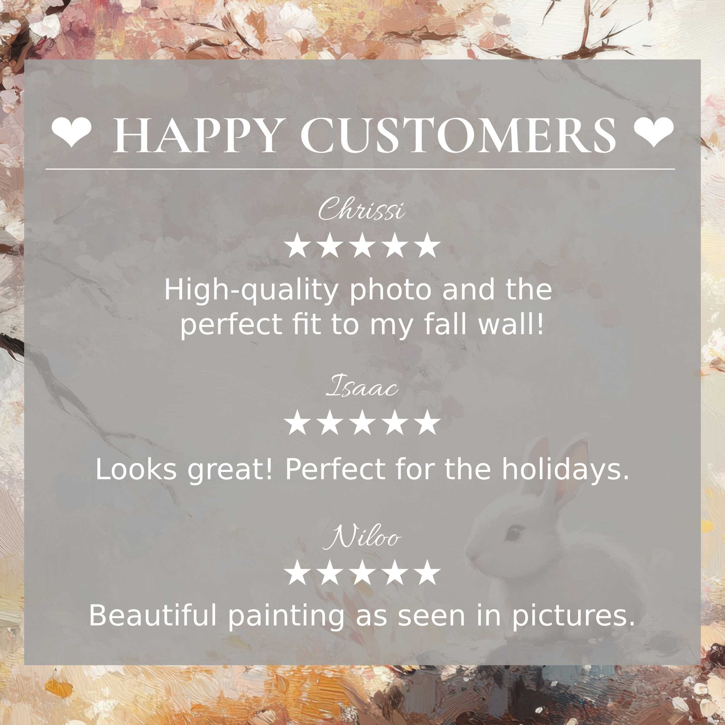 Elegant easter art for Frame TV with abstract sunset hues, showcasing happy customer reviews for refined trust
