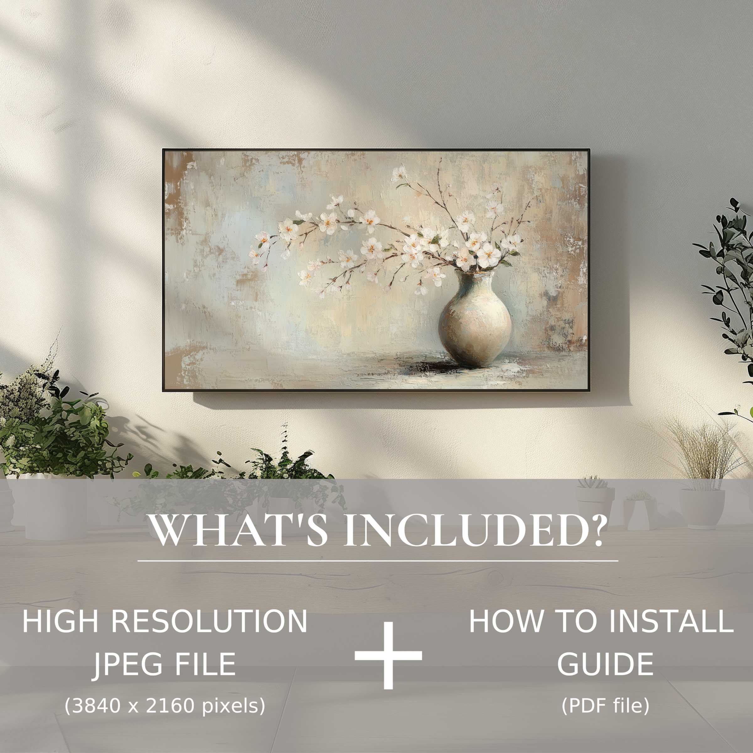 Elegant spring digital TV art download with easy use, enhancing your modern living space with soft floral beauty