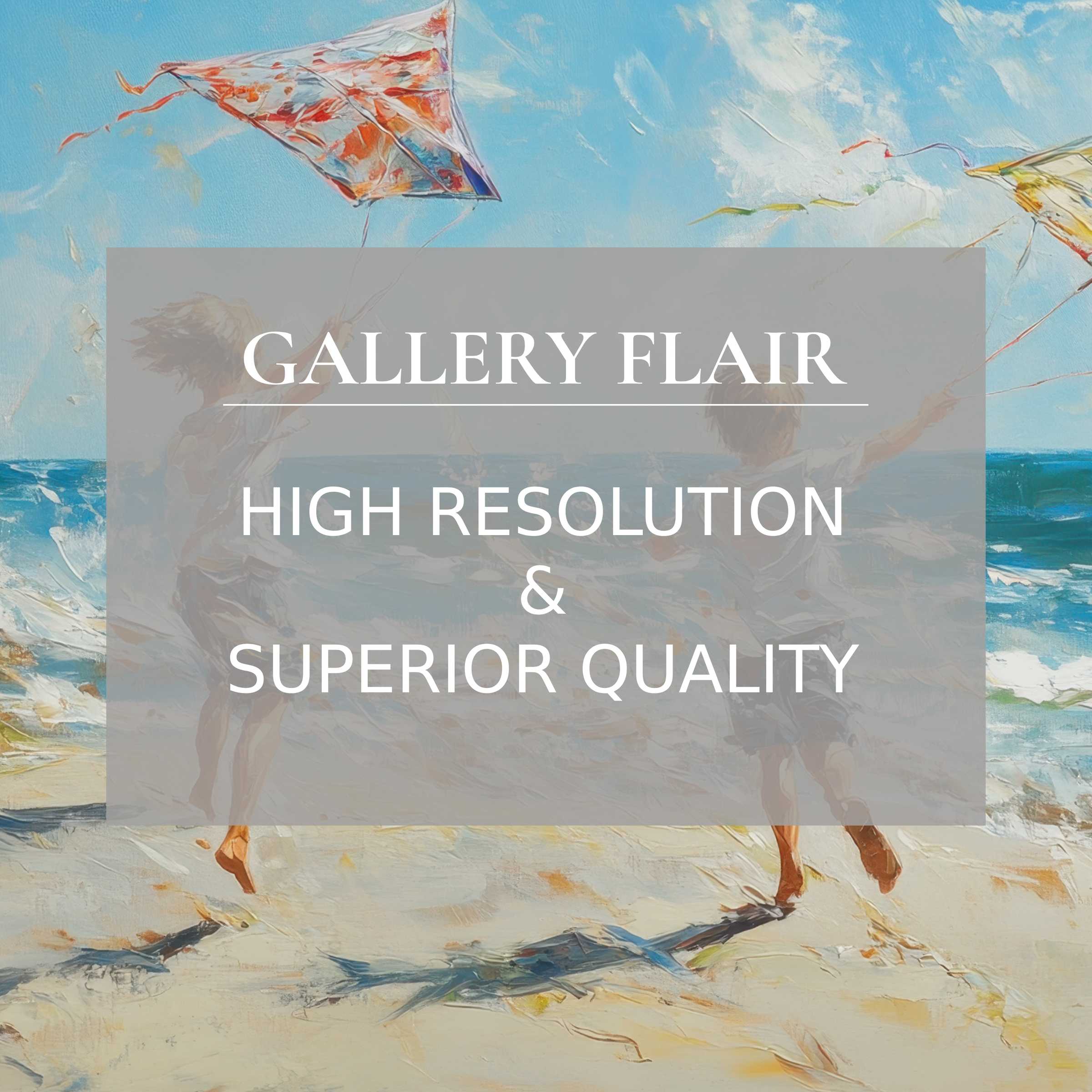 Radiant beach printable art capturing joyful children soaring kites along the shore, enhancing modern interiors with crisp, vivid detail