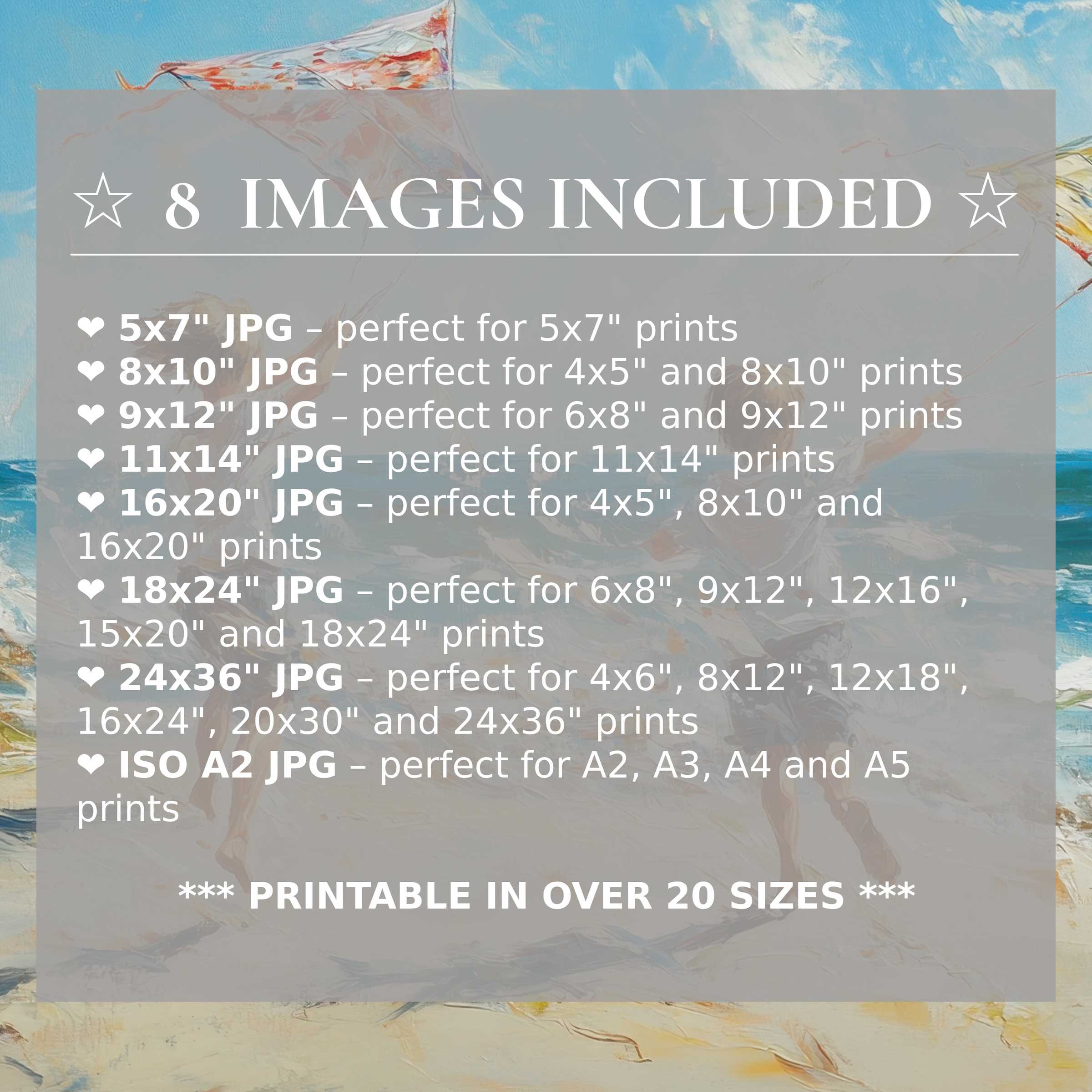 Radiant beach digital print in serene blues and warm neutrals, delivering effortless elegance in 8 high-quality sizes for versatile modern interiors