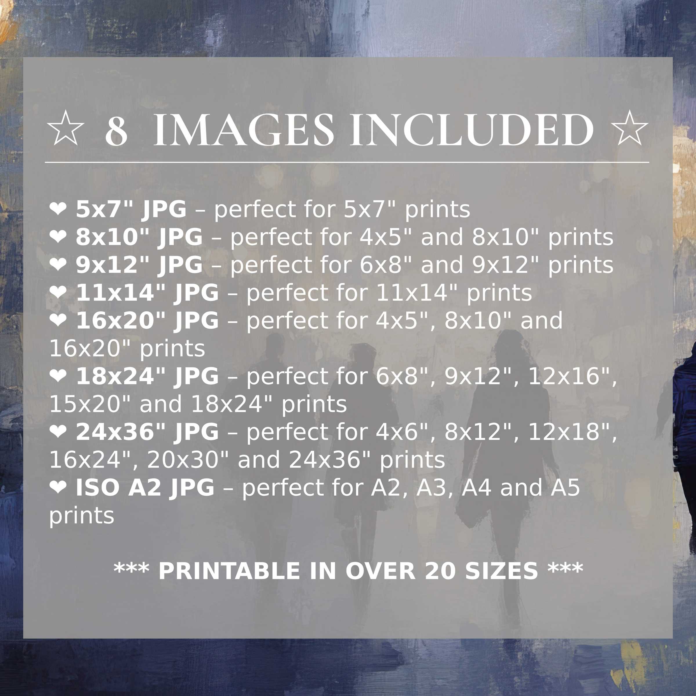 Urban digital print featuring radiant navy and muted gold tones with eight high-quality sizes included, perfect for elevating modern interiors with timeless style and versatile décor options