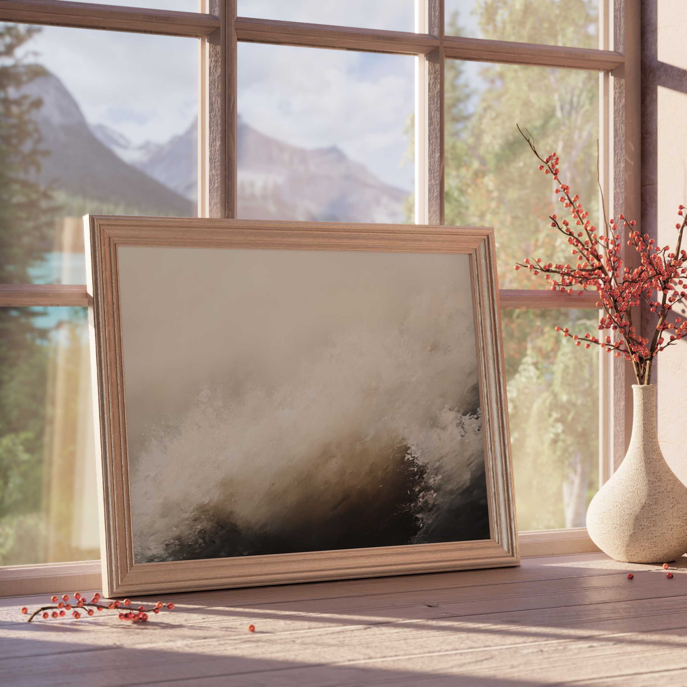 Coastal downloadable art capturing tranquil ocean waves in neutral tones, perfect for curated, serene, design-forward interiors