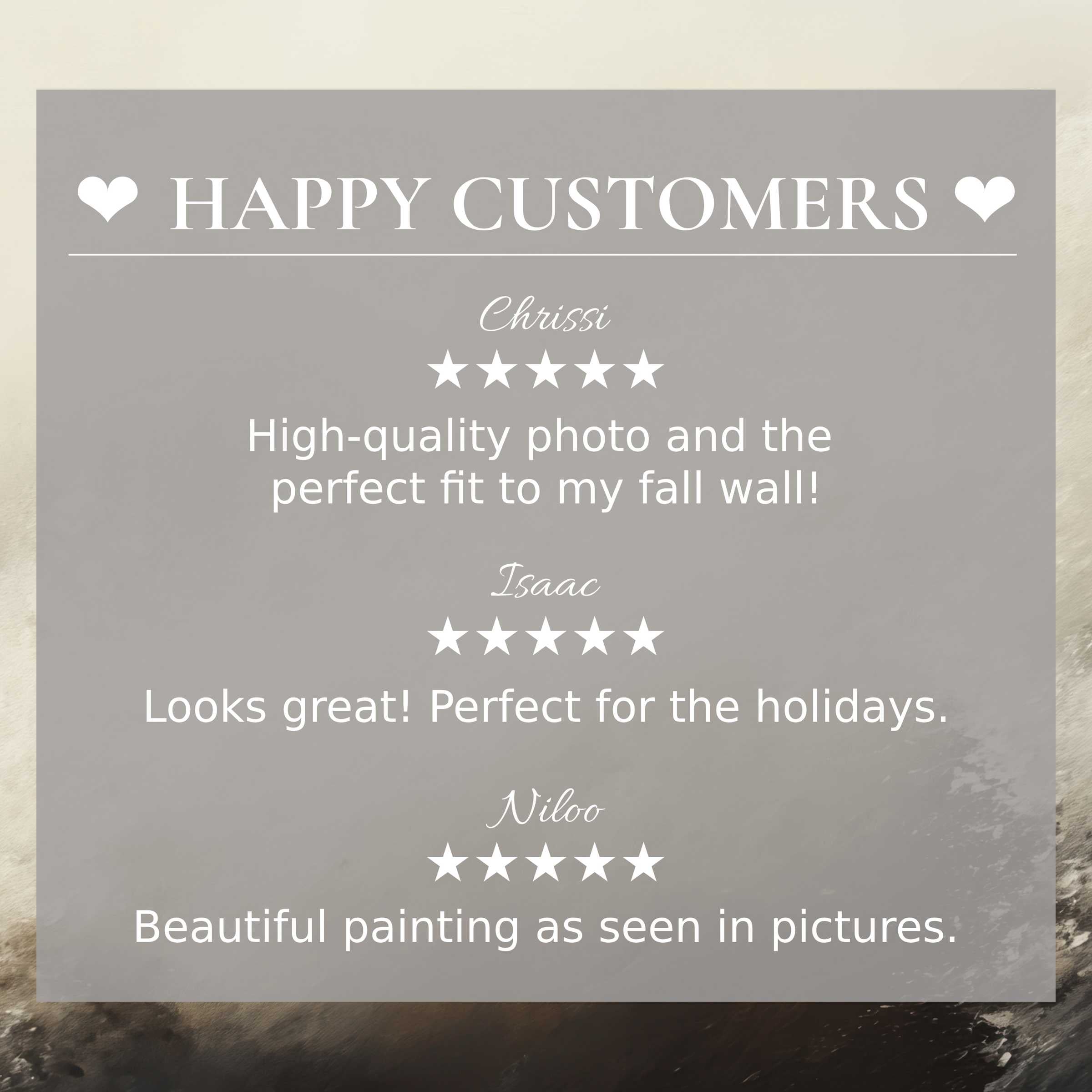 Coastal art for Frame TV with abstract muted tones; layout highlights happy customer reviews and elegant appeal