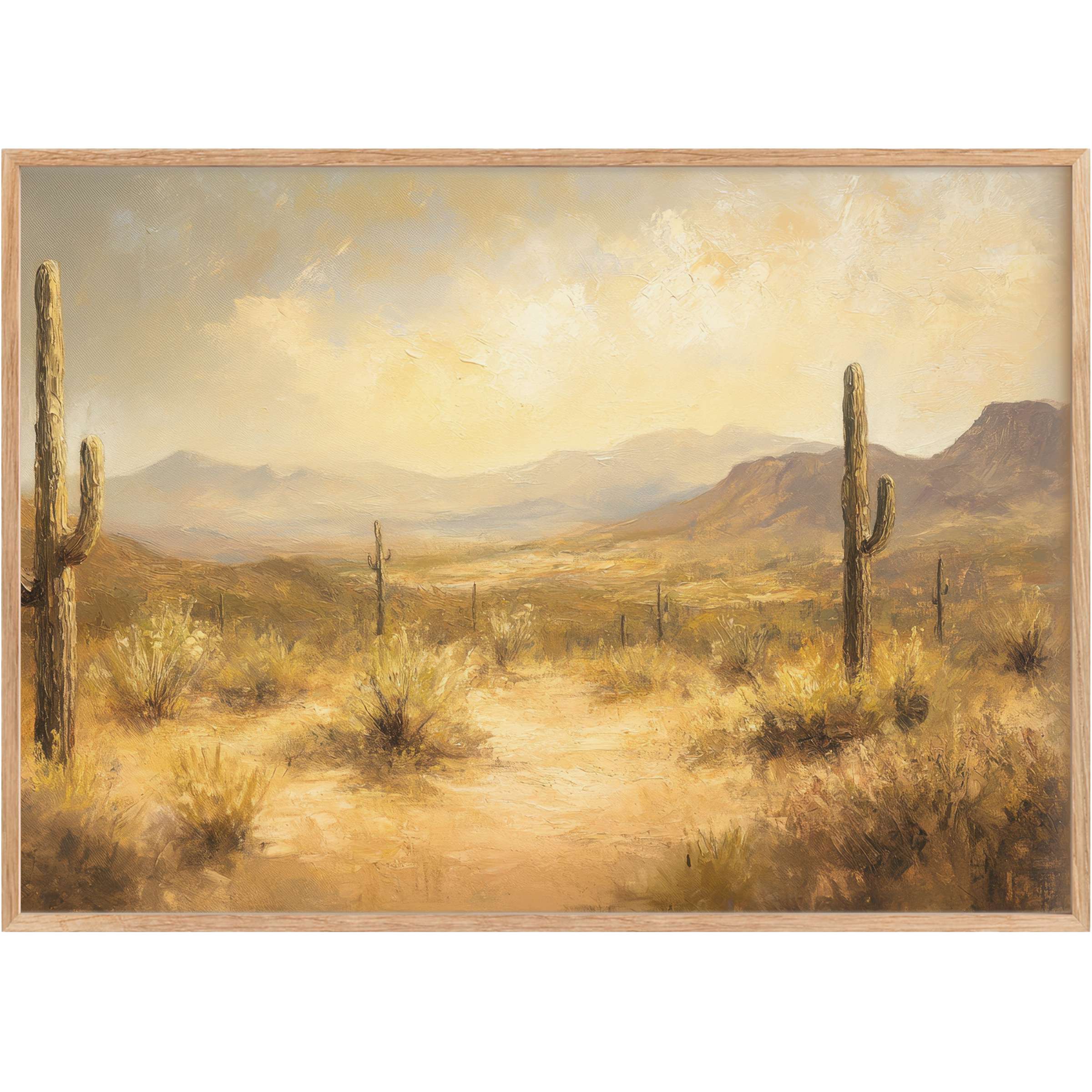 Sun-kissed desert landscape printable wall art radiates warmth with golden hues and serene earth tones, evoking timeless tranquility