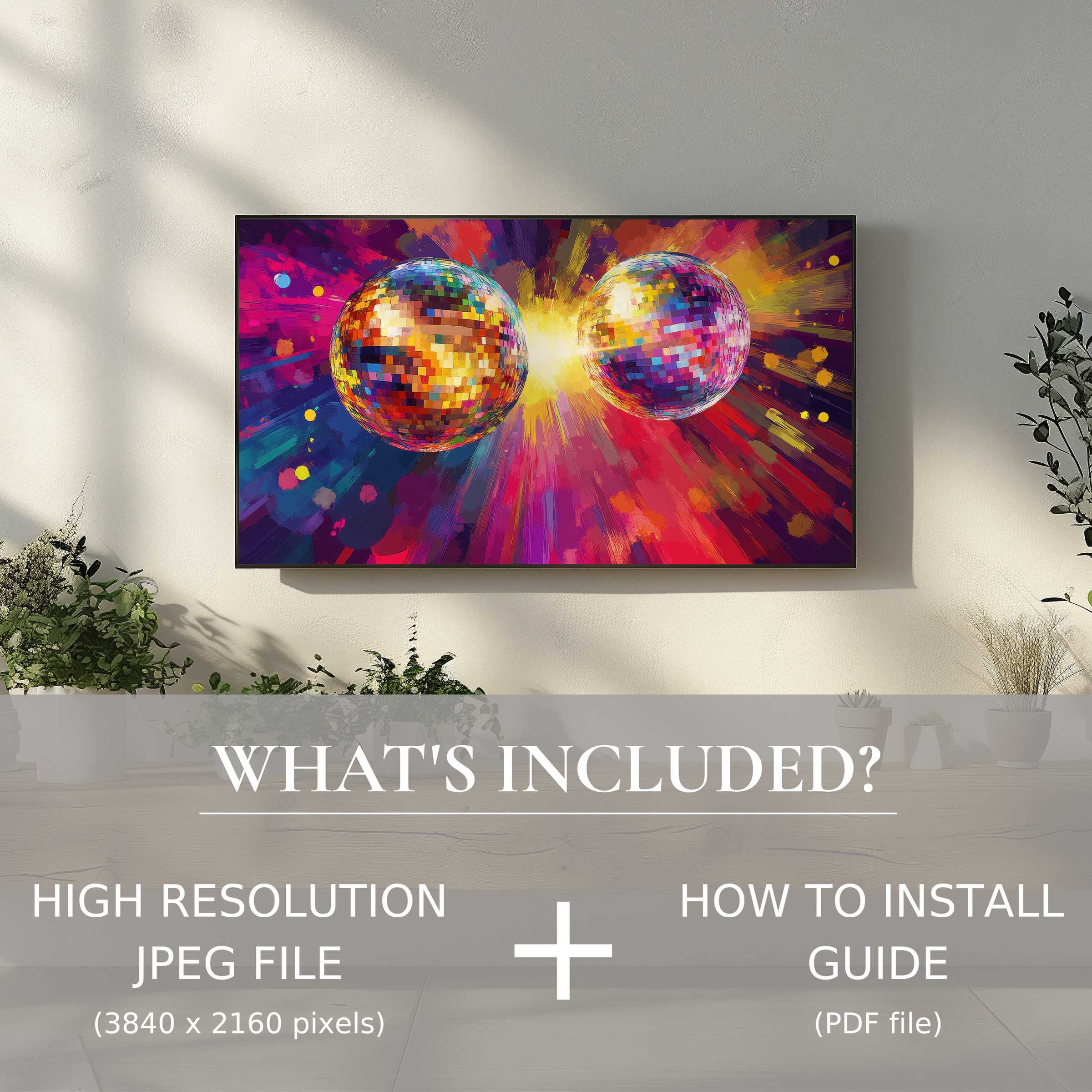 Vibrant pop art digital TV art download enhances any modern space with easy digital use and stunning visual allure