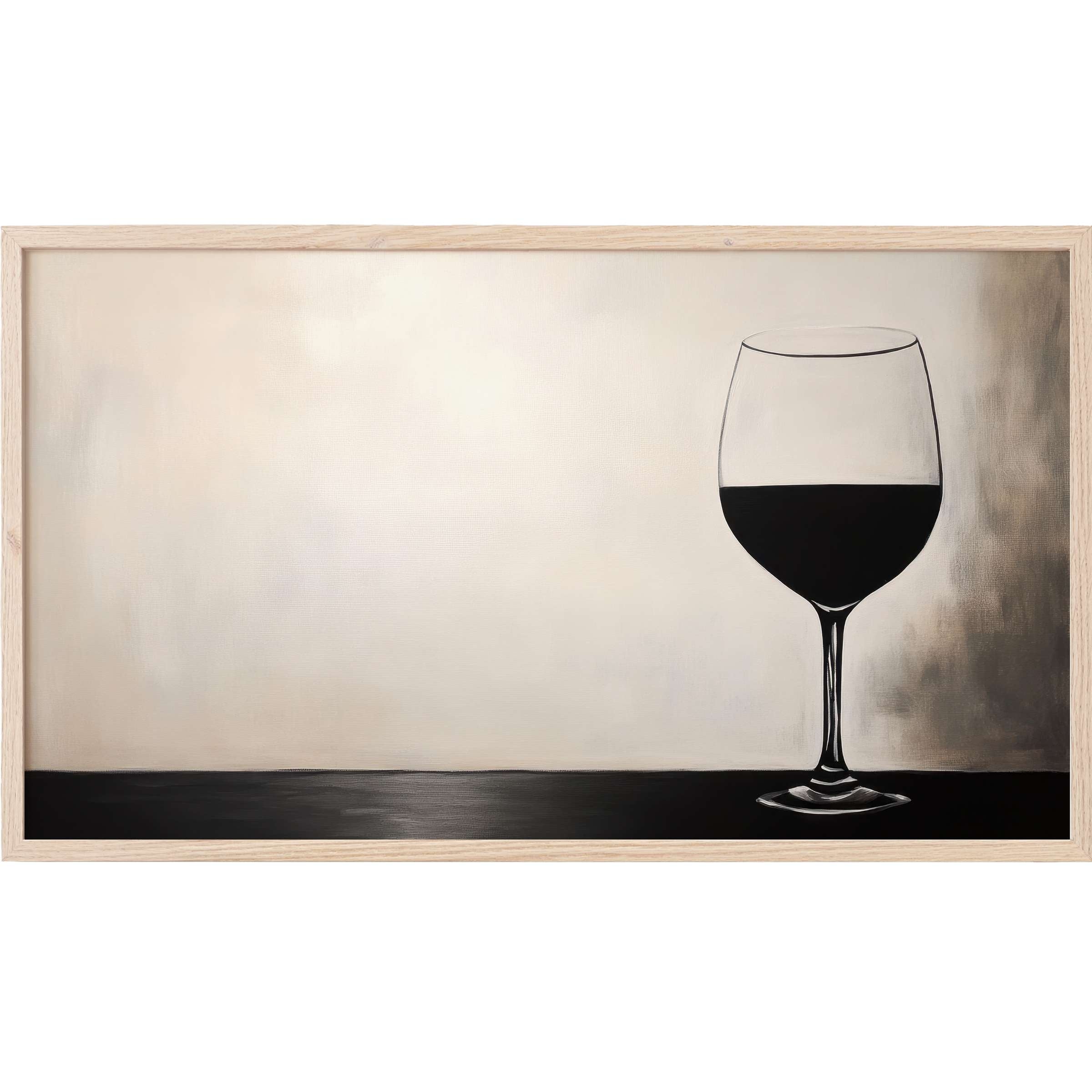Minimalist Frame TV Art featuring a sleek black wine glass on a soft beige and smoky gray gradient background