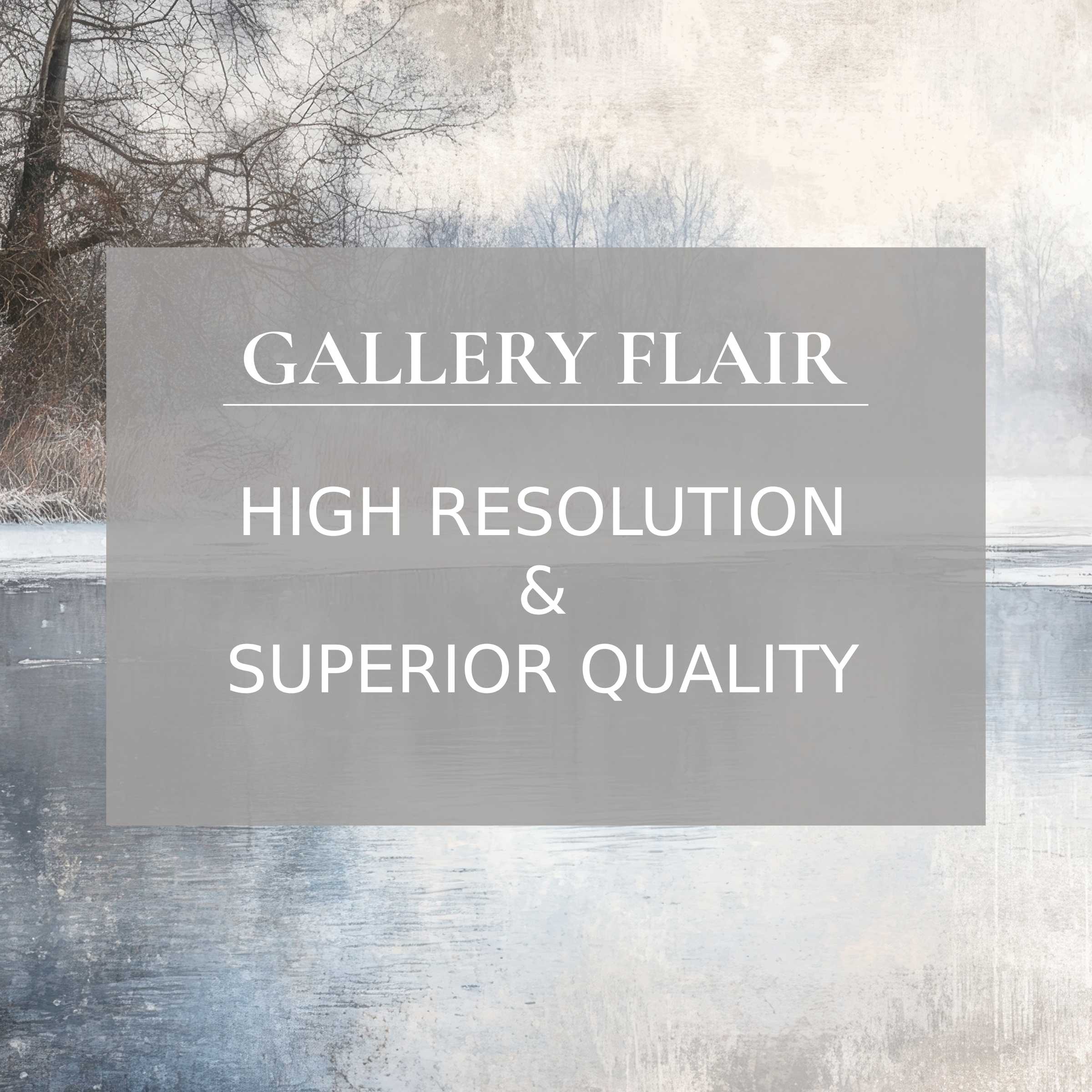 Serene winter printable art capturing a tranquil frozen river scene with delicate trees, perfect for elevating modern decor