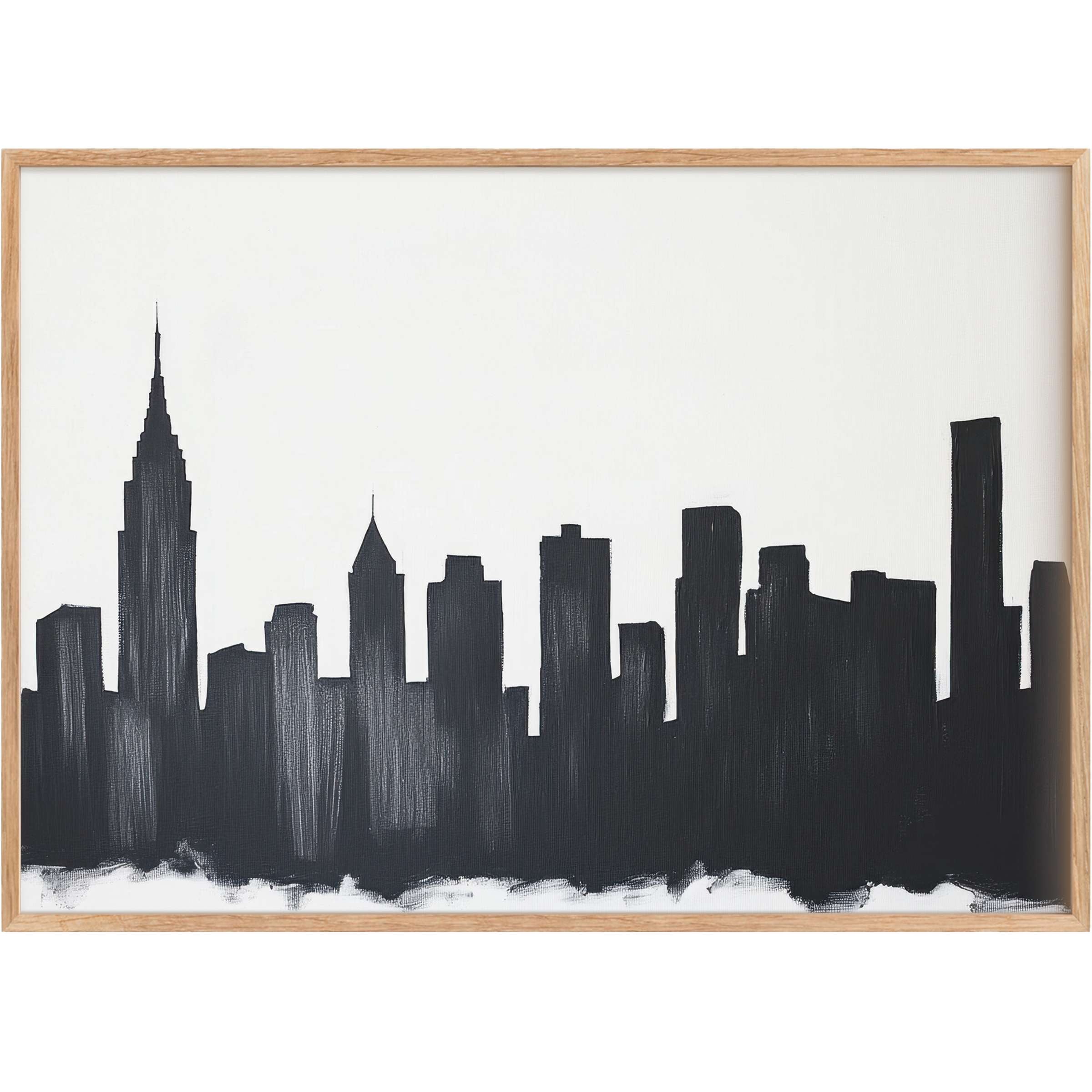 Bold black and white printable wall art captures a sleek city skyline, evoking modern sophistication and urban tranquility