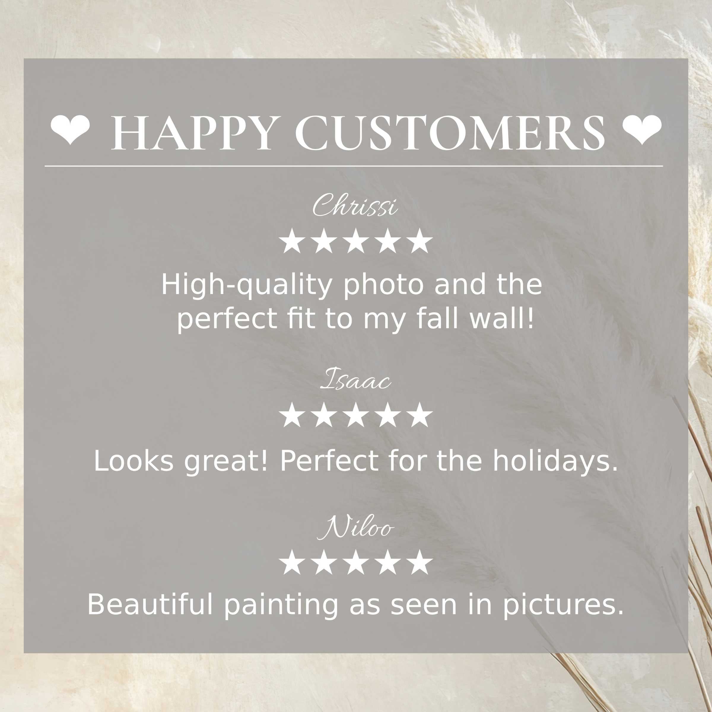 Boho art for Frame TV with abstract beige tones, highlighting happy customer reviews and elegant, trustworthy design