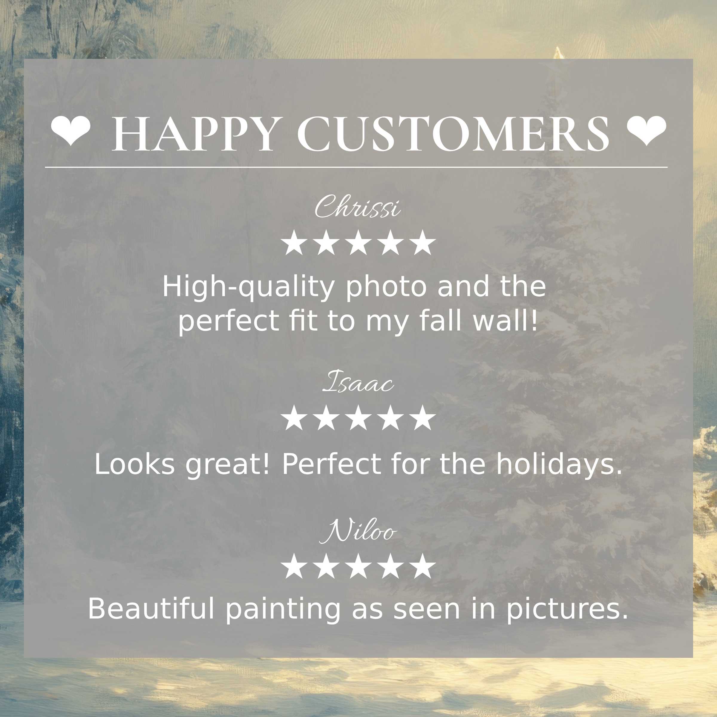 Elegant christmas art for Frame TV with abstract sunset hues, showcasing happy customer reviews that inspire trust and style