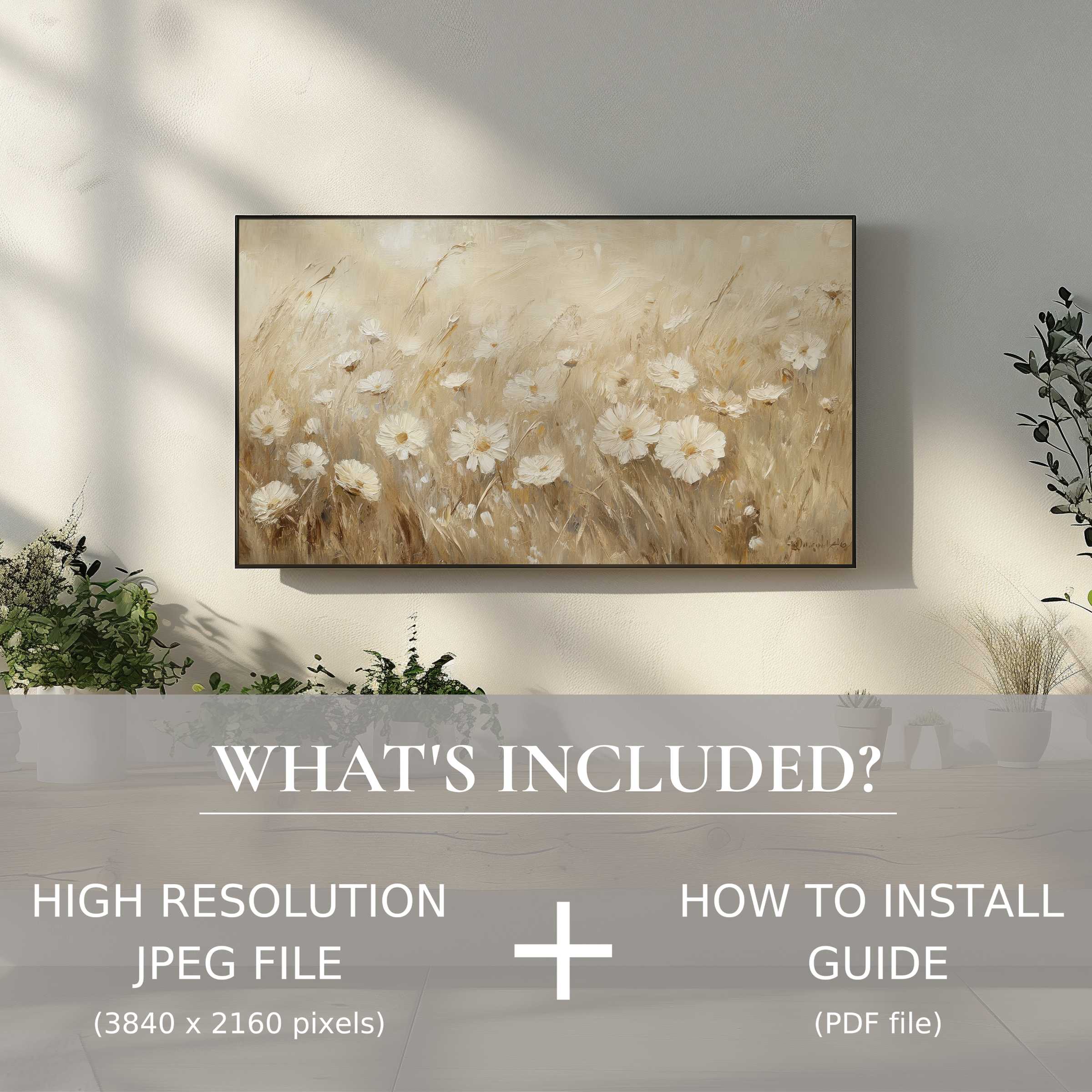 Elegant vintage digital TV art download featuring soft floral tones, enhancing your living space with easy digital use