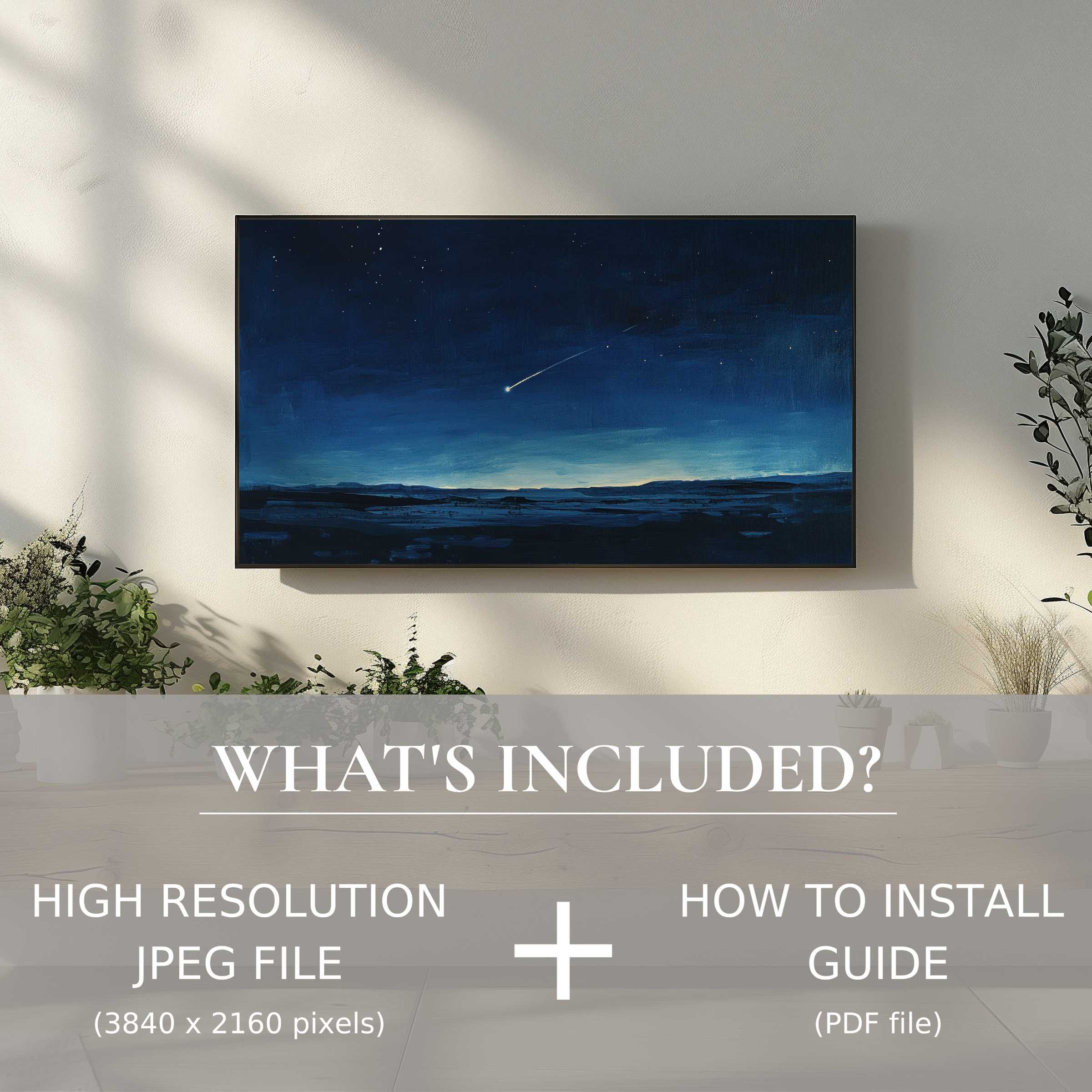 Minimalist digital TV art download elevates your living space with effortless digital use and serene night sky elegance