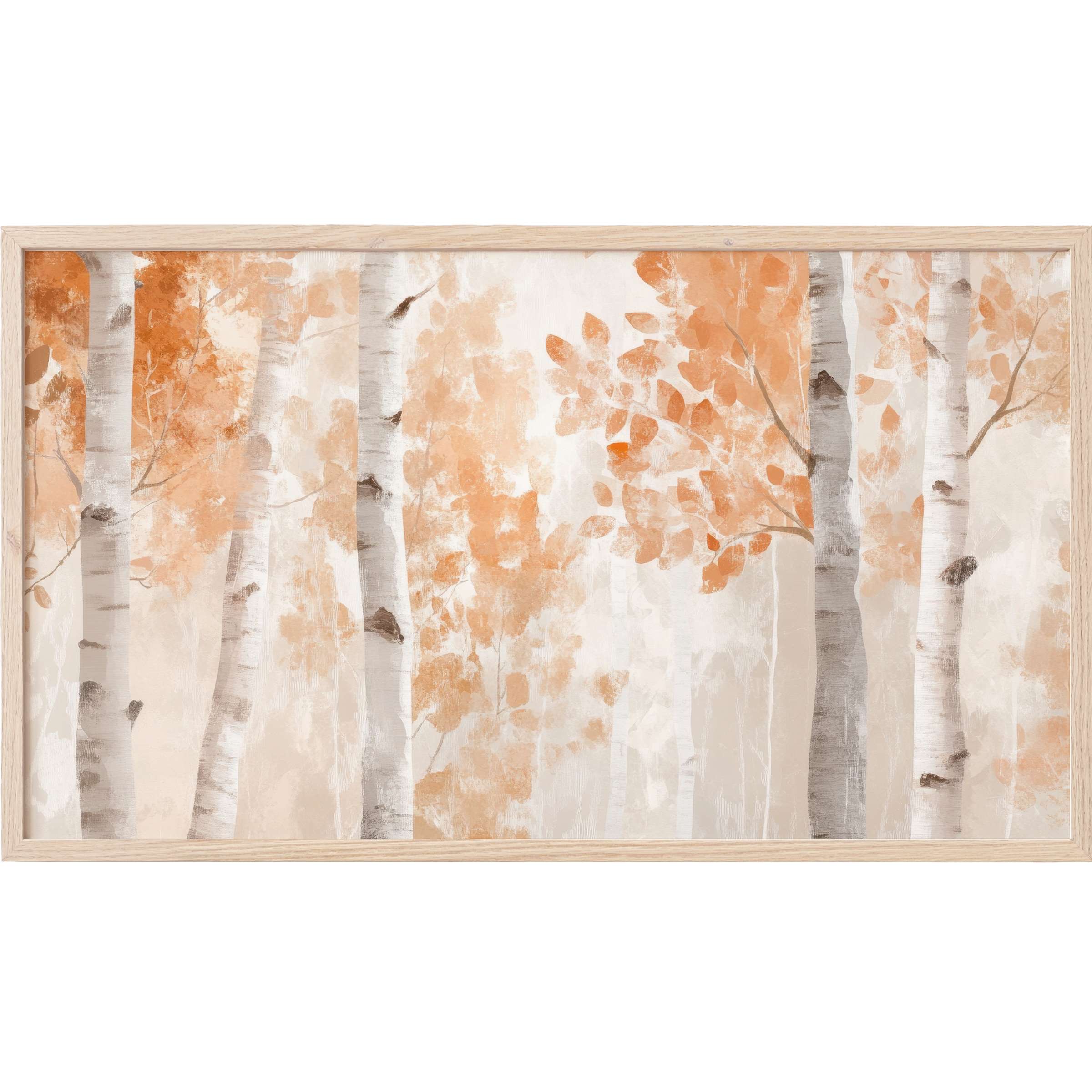 Soft autumn birch forest in warm creams and burnt orange, rendered with delicate brushstrokes, tree Frame TV Art
