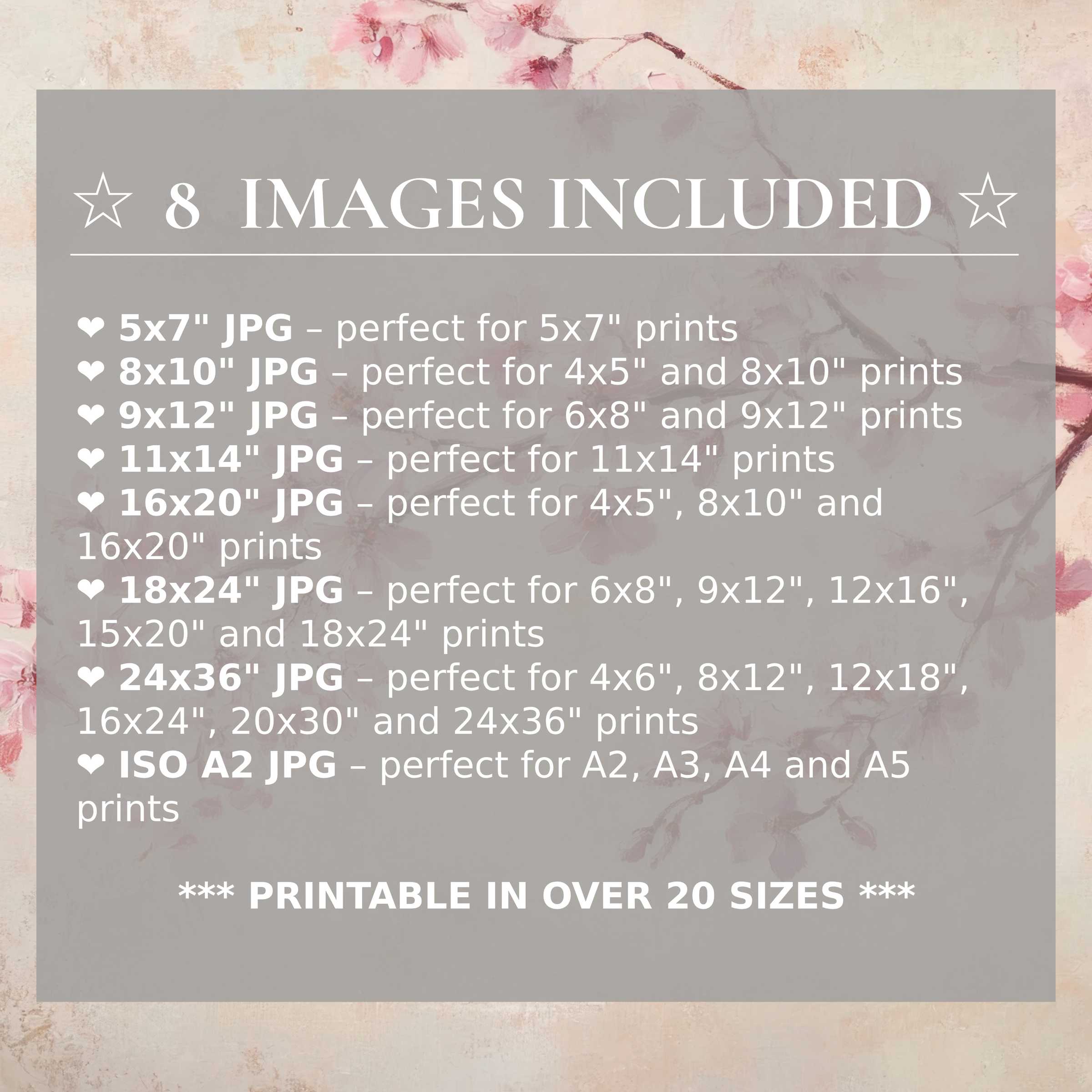 Delicate floral digital print in soft pinks and creams radiates serene elegance, elevating modern interiors with 8 high-quality sizes included
