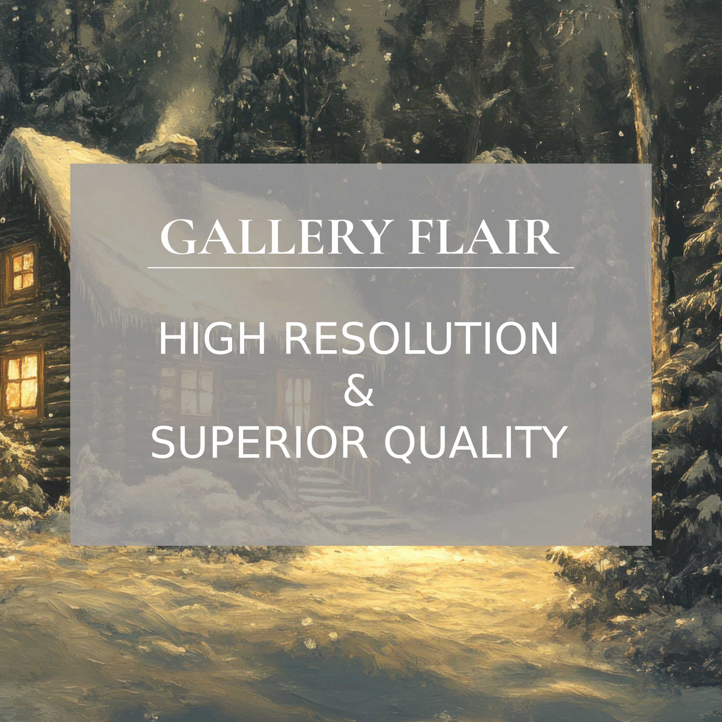 Enchanting Christmas printable art capturing a serene winter cabin scene with radiant, finely detailed ambiance