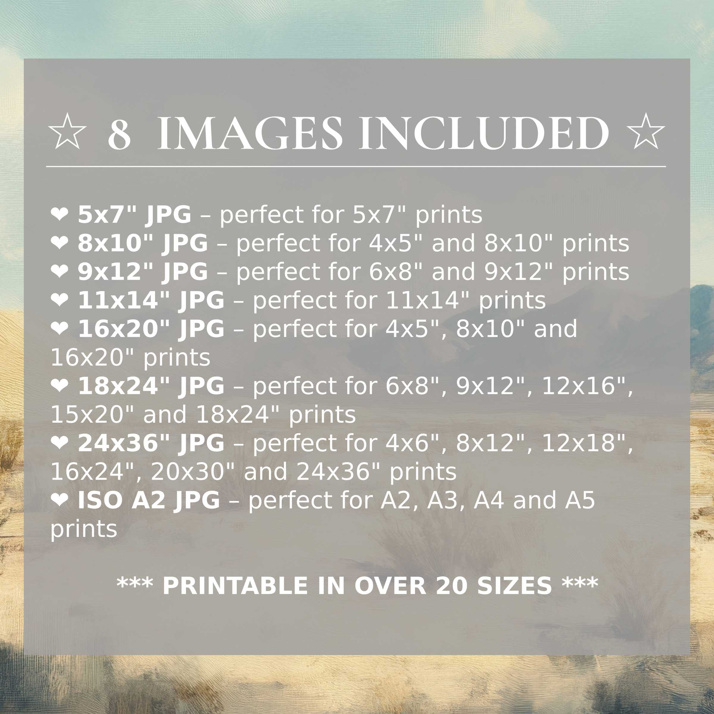 Radiant landscape digital print in soothing blues and warm earth tones, included in 8 high-quality sizes for versatile modern décor