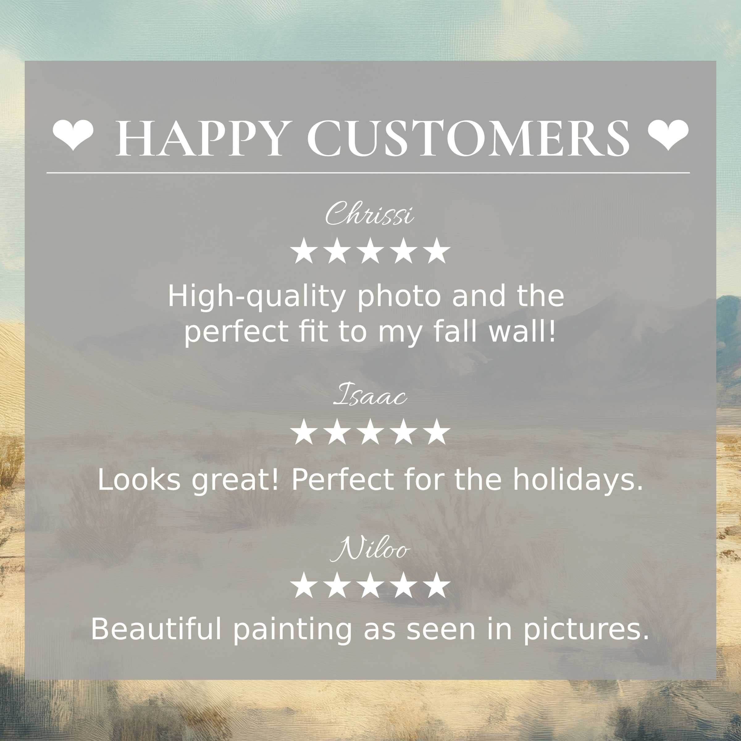 Refined landscape art for Frame TV with soft desert hues highlights happy customer reviews, inspiring trust and elegance