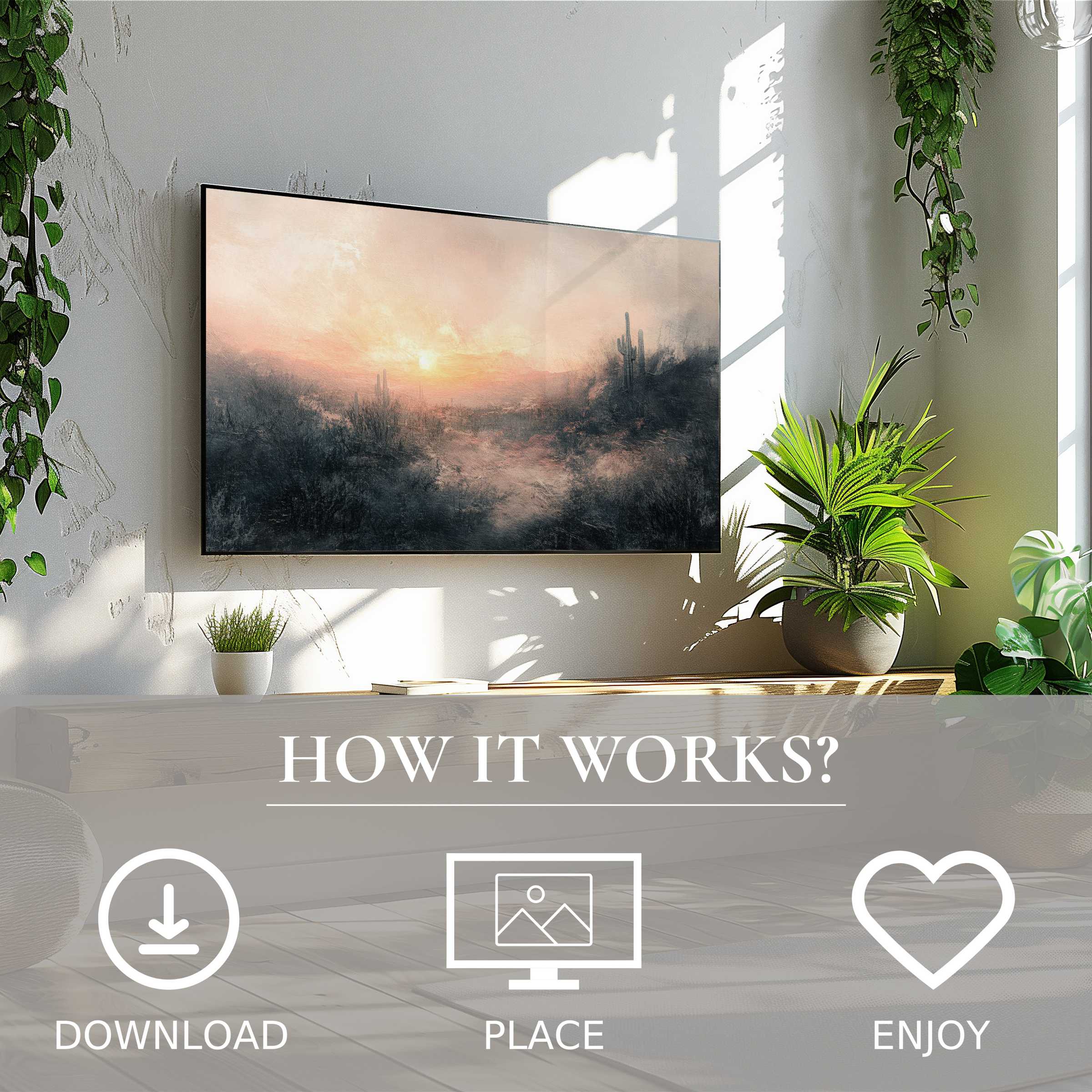 Vintage art for Samsung TV featuring soft sunset tones, easy digital download enriches your modern living space