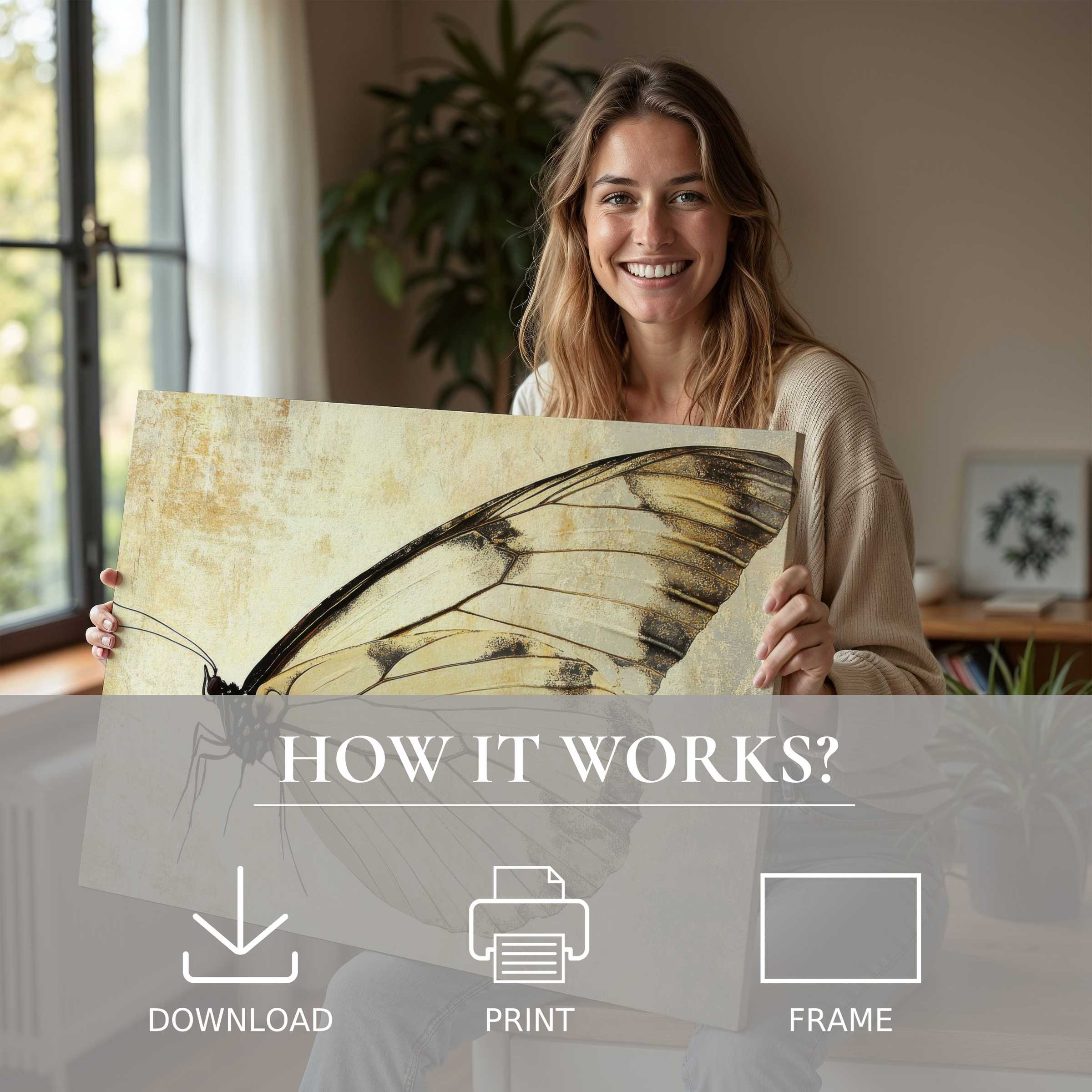 Bright minimalist digital art print embraced in a modern home, inviting joy and effortless elegance in living with art