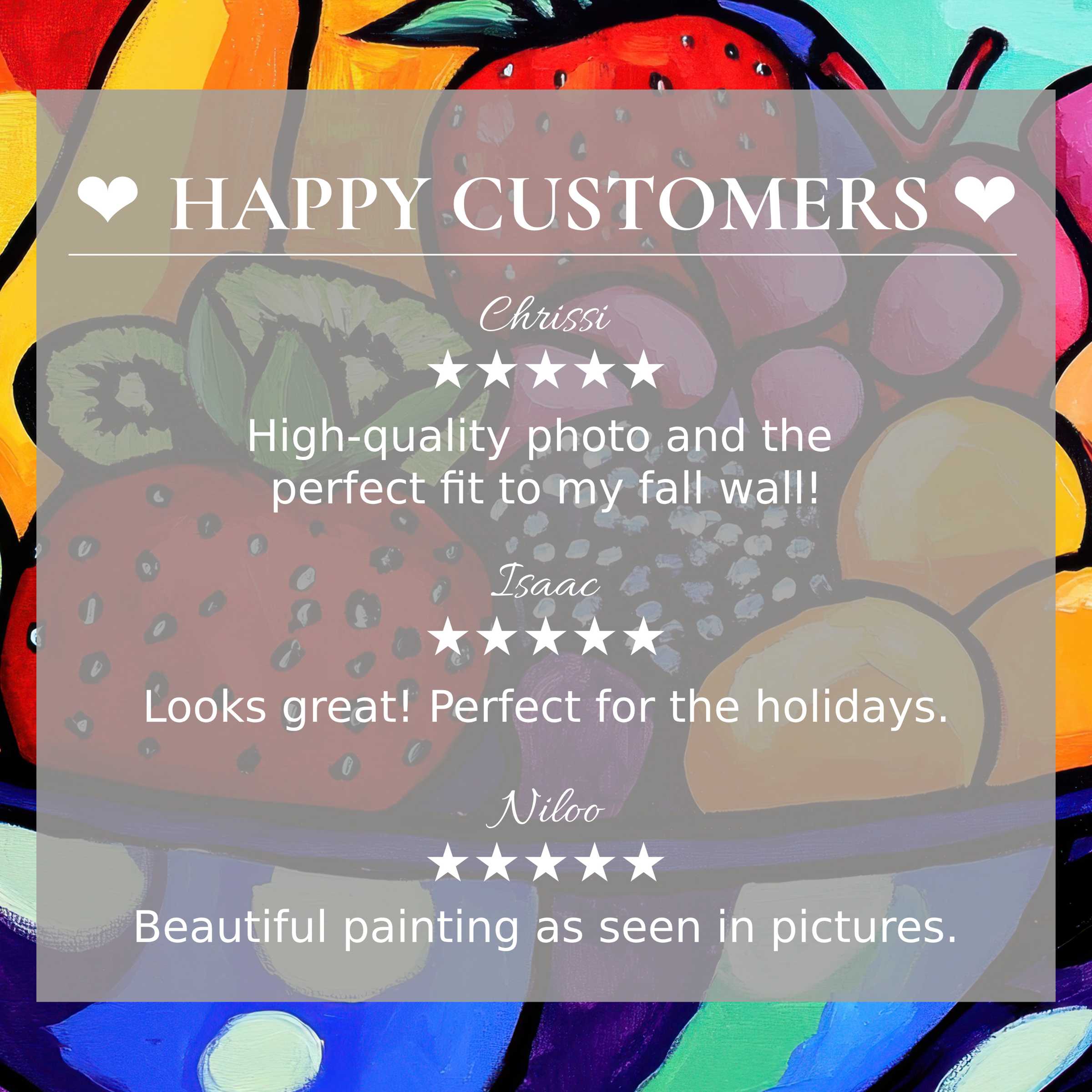 Pop art for Frame TV with abstract sunset hues, highlighting elegant design and happy customer reviews for trust