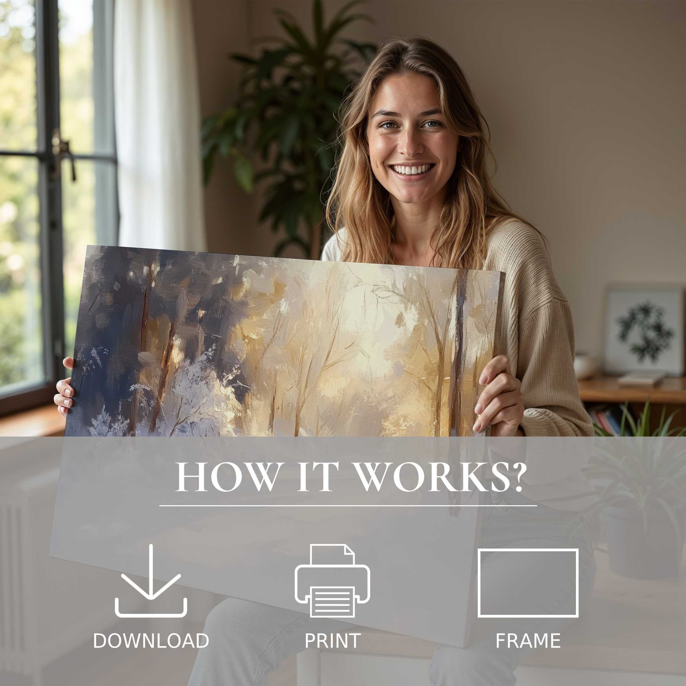 Radiant joy reveals the seamless elegance of winter digital art print, bringing serene warmth and modern charm to stylish living