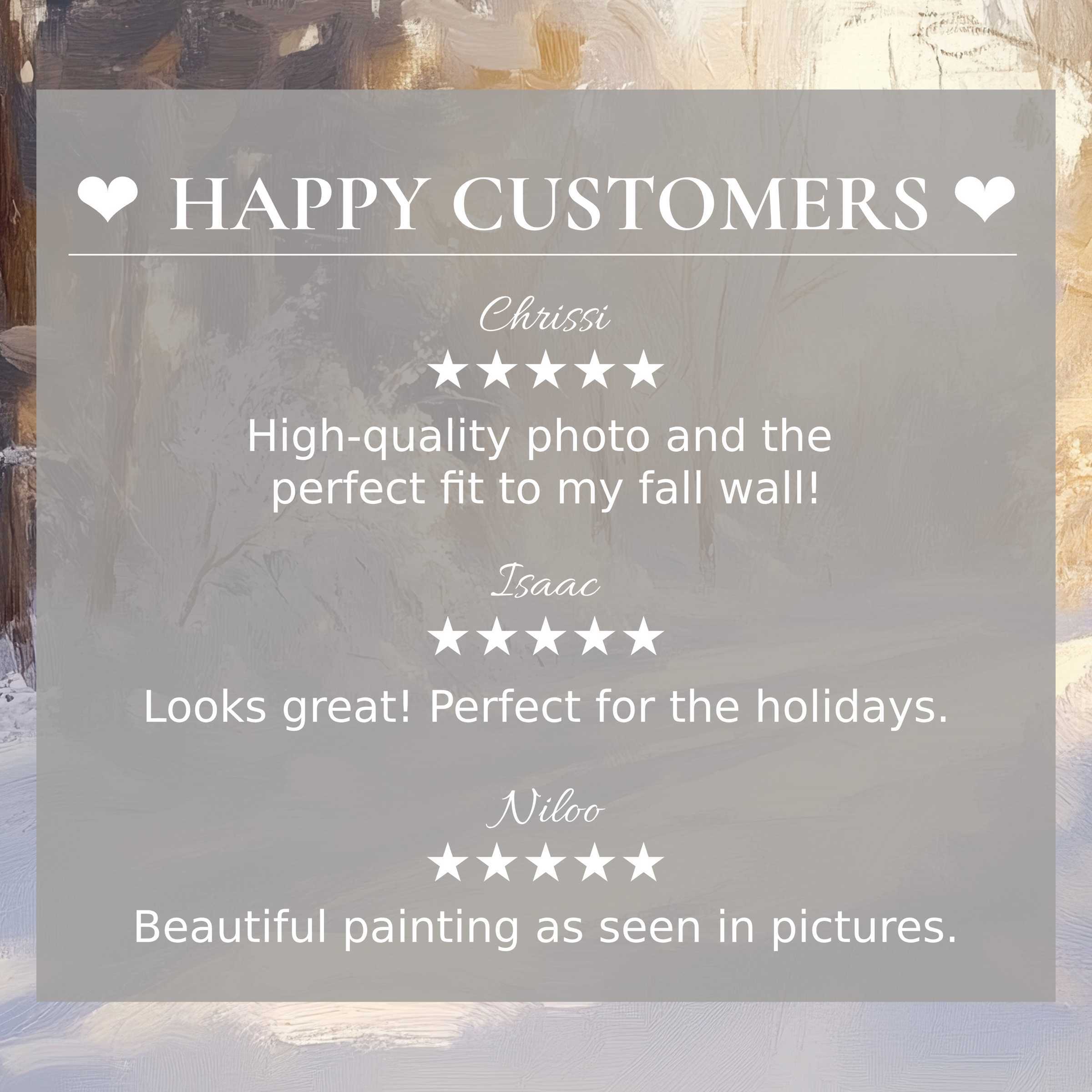 winter art for Frame TV with abstract warm hues, happy customer reviews build trust and highlight elegant style