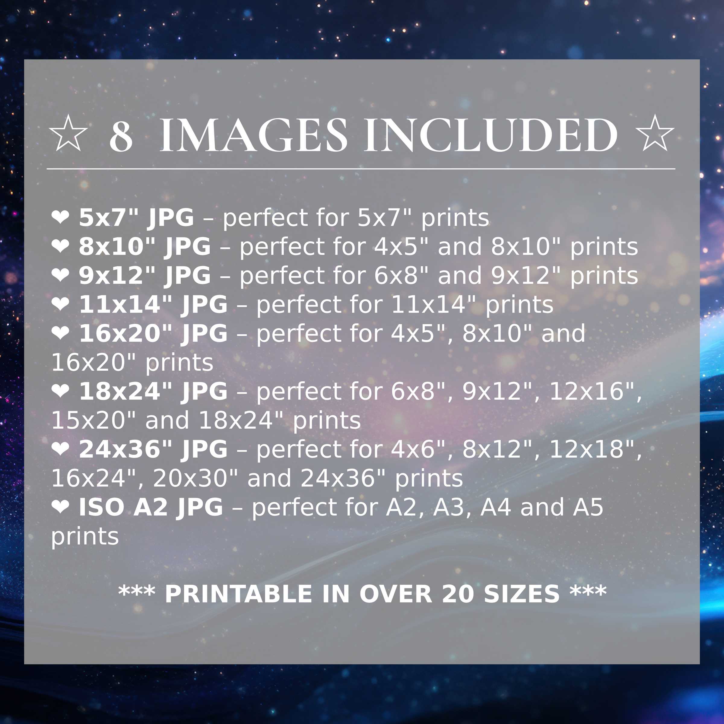 Radiant modern digital print in deep cosmic blues and soft purples, delivering versatile elegance with 8 high-quality sizes included to elevate sophisticated interiors