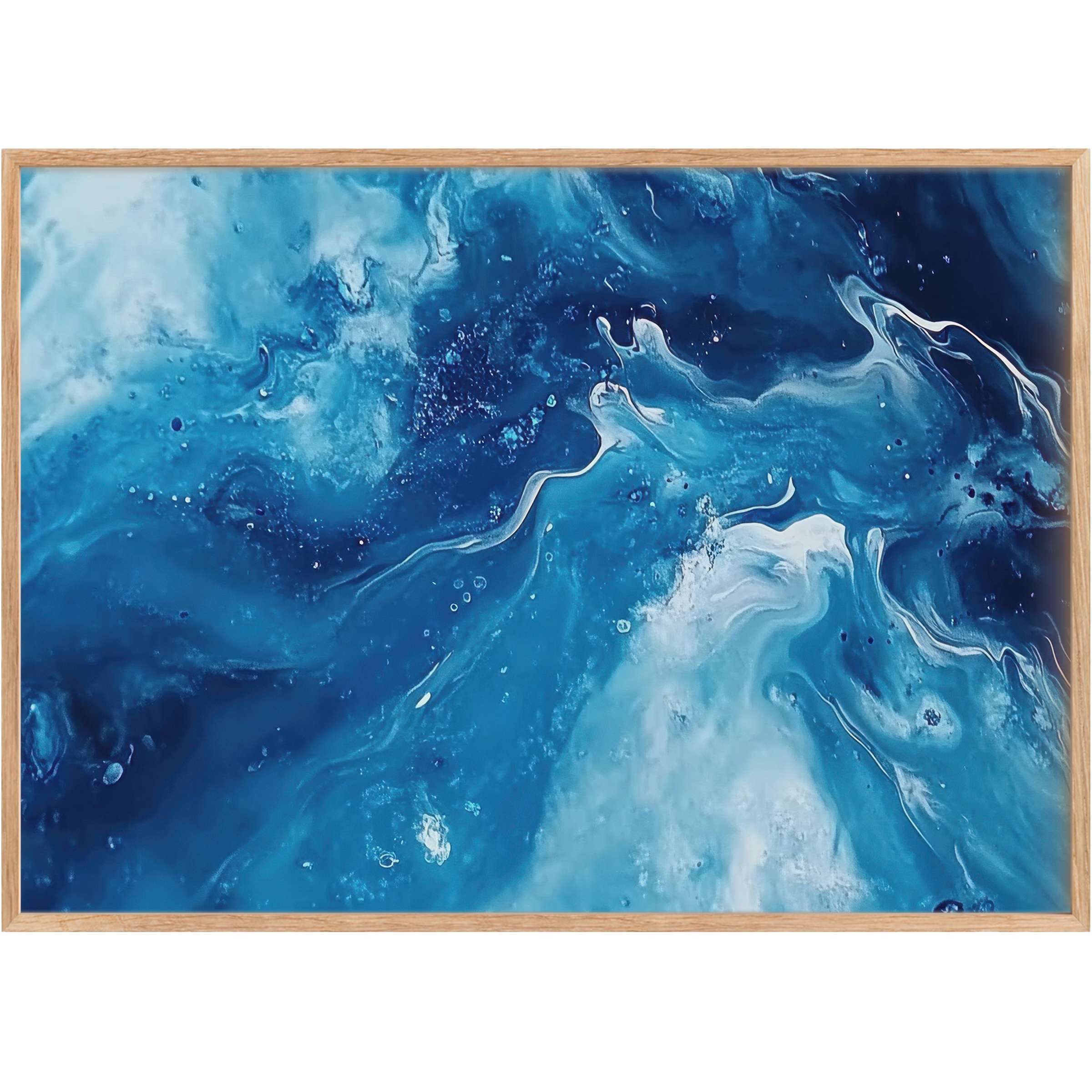 Elegant abstract printable wall art in deep navy and icy blues, evoking a serene, oceanic calm that enhances sophisticated interiors