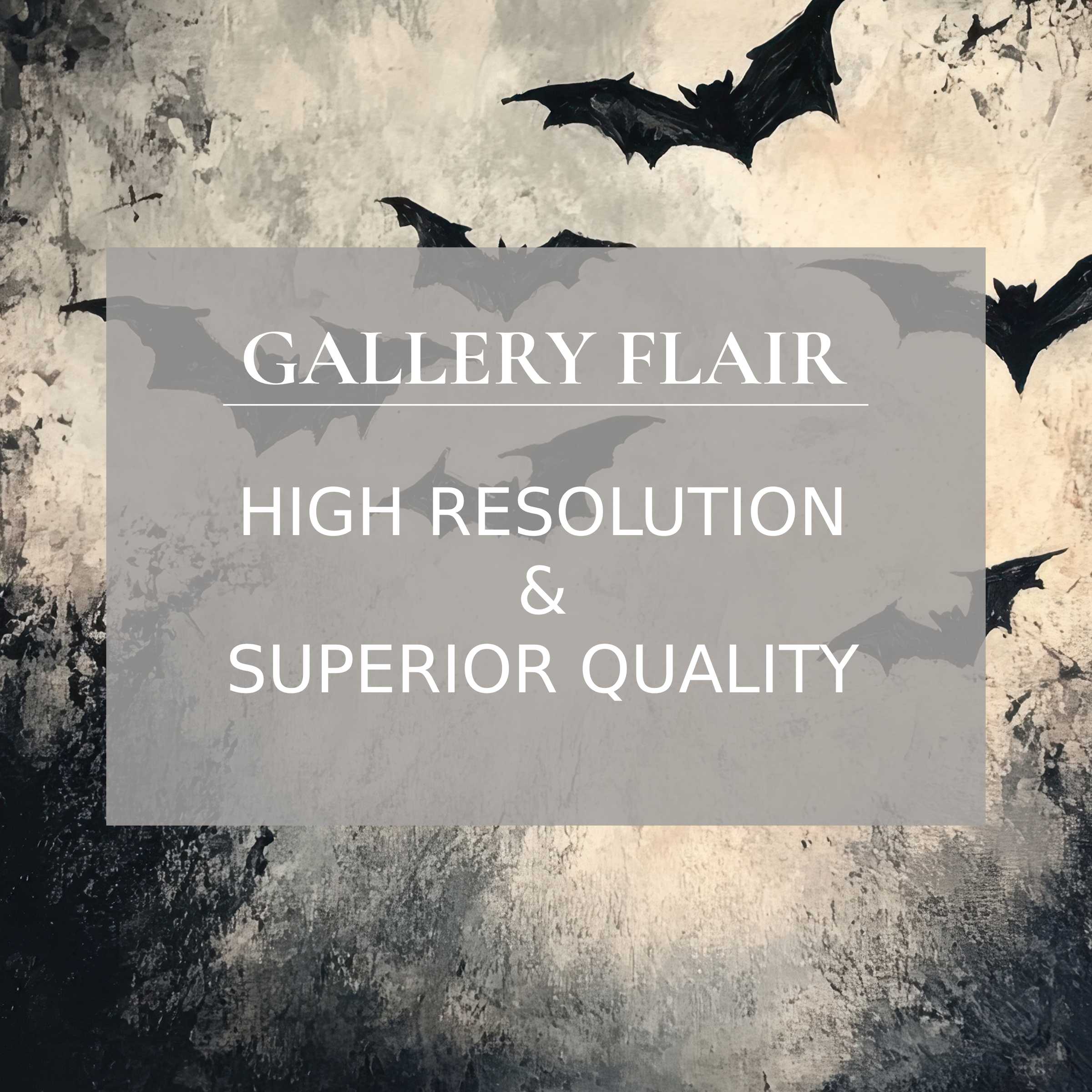 Halloween printable art featuring a bold flock of black bats over textured, moody grayscale background, enhancing modern interiors with refined, high-resolution detail and atmospheric chic