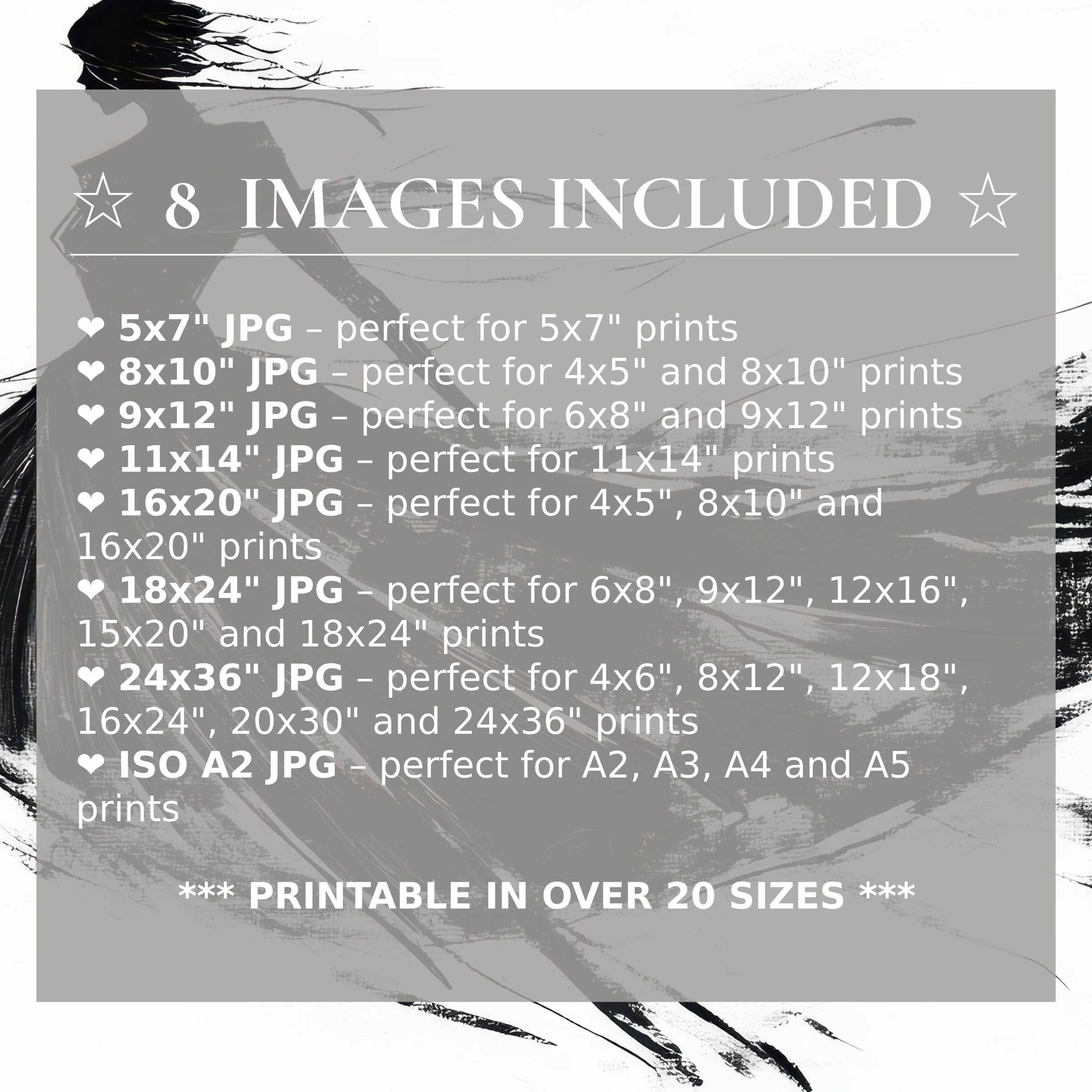 Elegant black and white digital print exudes bold contrast and fluid movement, elevating modern interiors with versatile style Includes 8 high-res sizes in one download