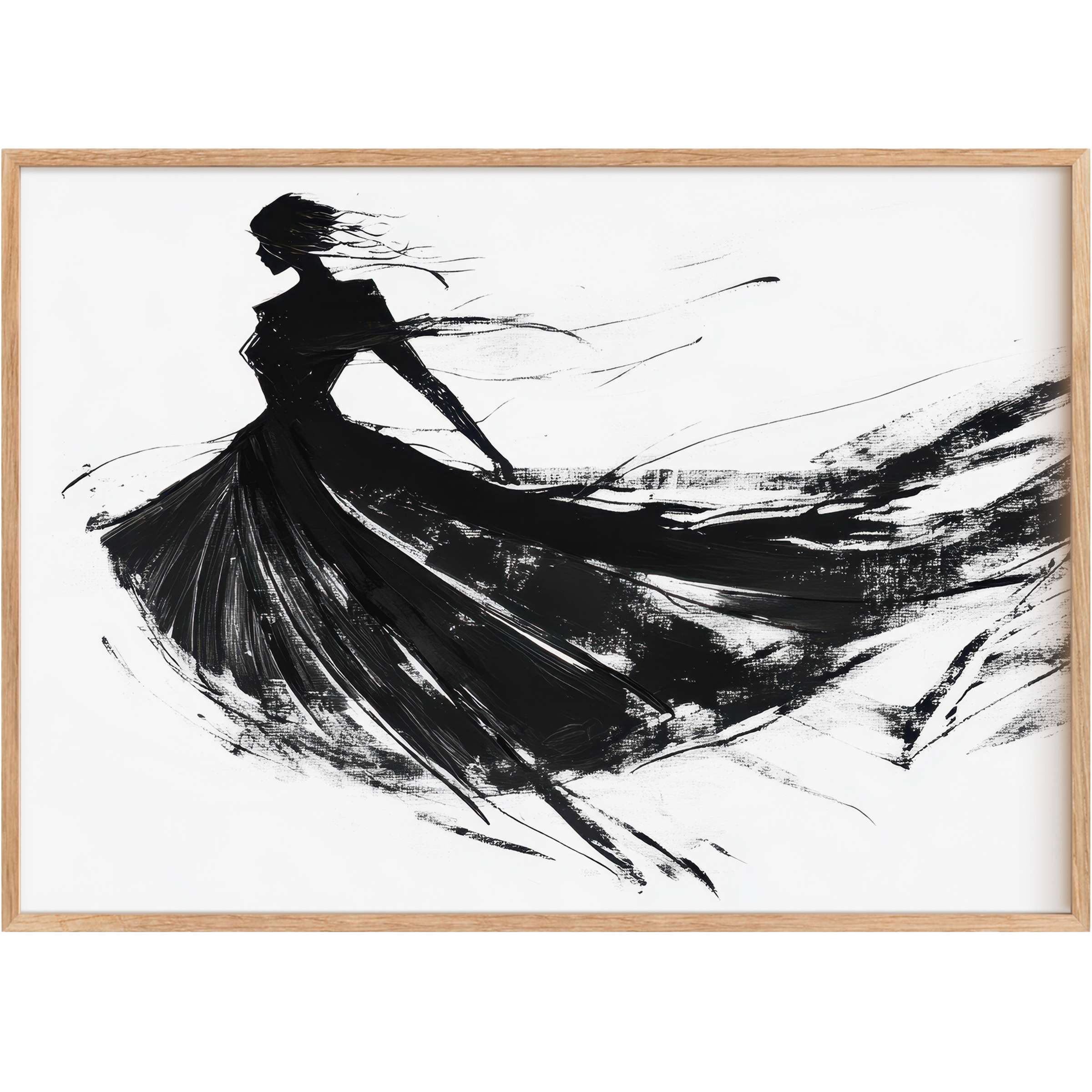 Elegant black and white printable wall art capturing fluid motion and grace, evoking bold sophistication and timeless allure