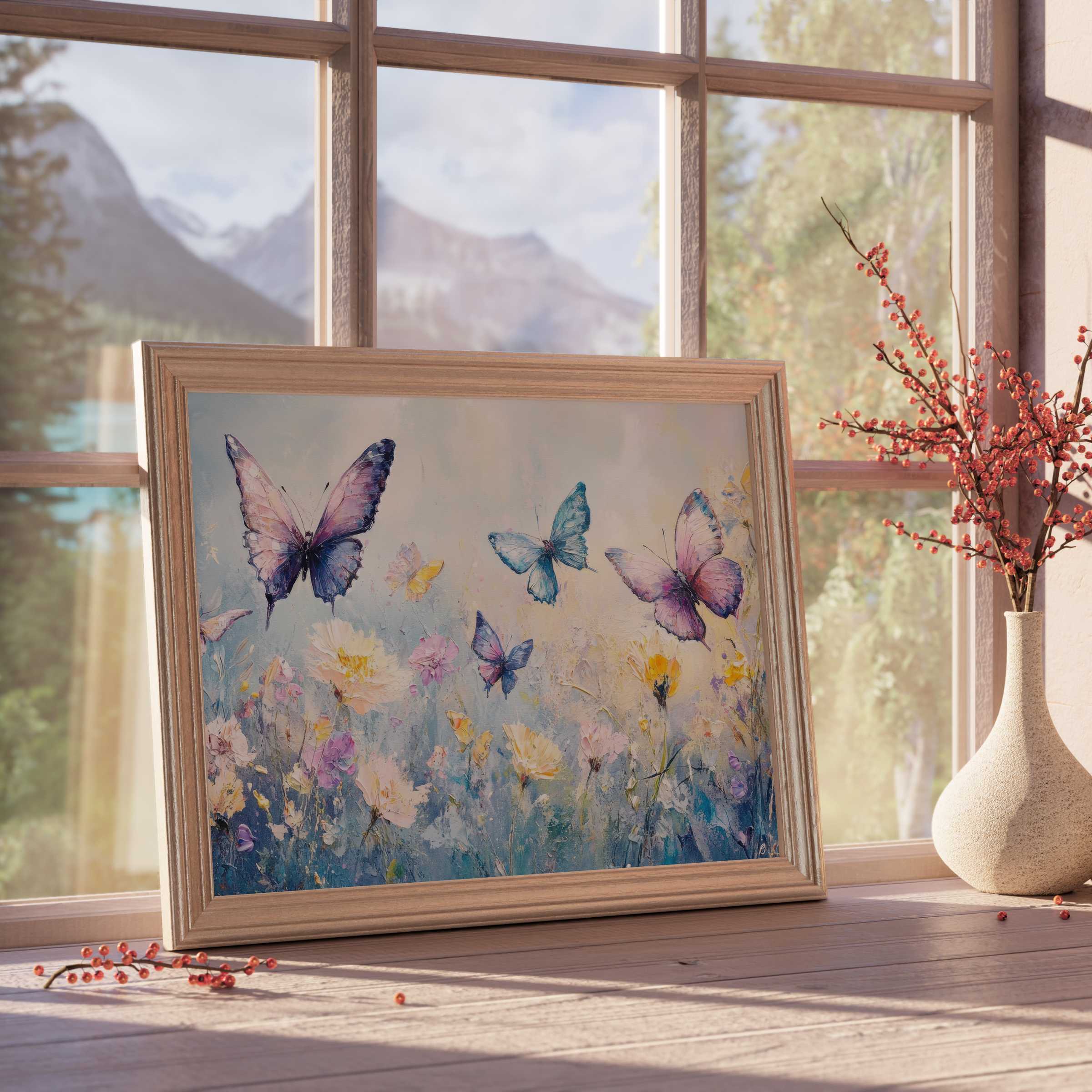 Nursery downloadable art featuring ethereal butterflies and delicate florals, enhancing tranquil, curated interiors with serene charm
