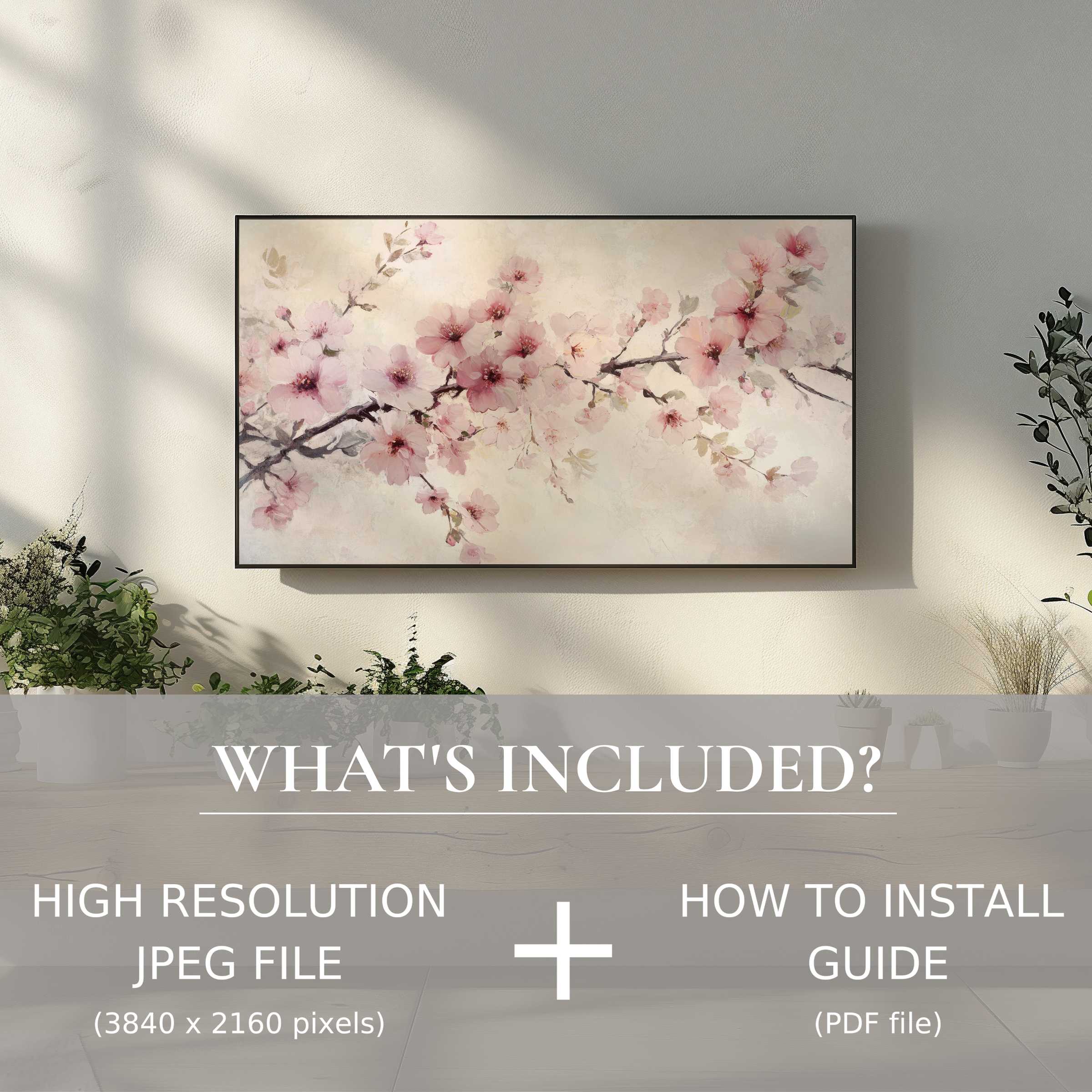 Elegant floral digital TV art download enhances living space with easy digital use, showering rooms in soft botanical beauty
