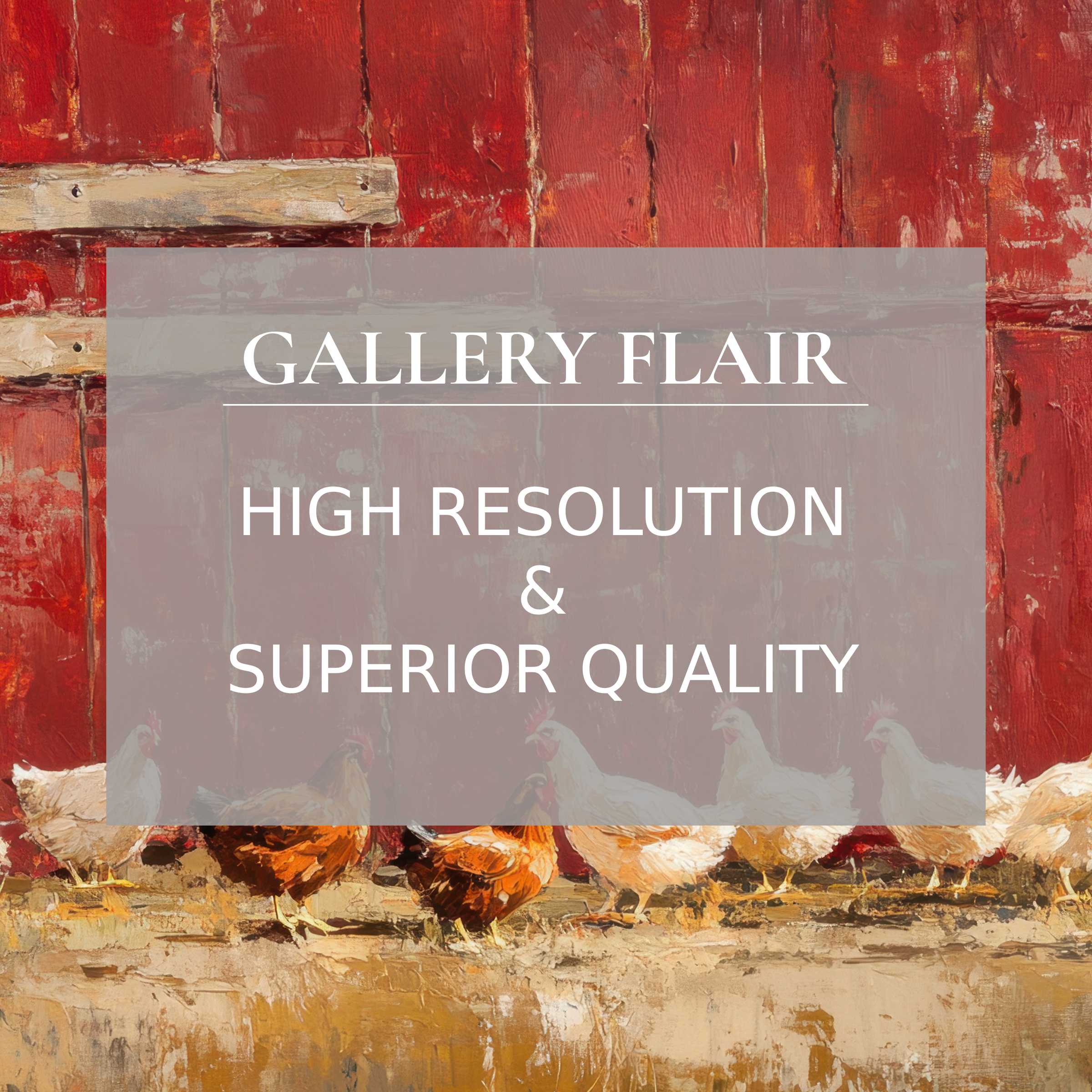 Rustic farmhouse printable art featuring lively chickens against a textured red barn, radiating warm, nostalgic charm with exquisite detail to elevate modern farmhouse decor