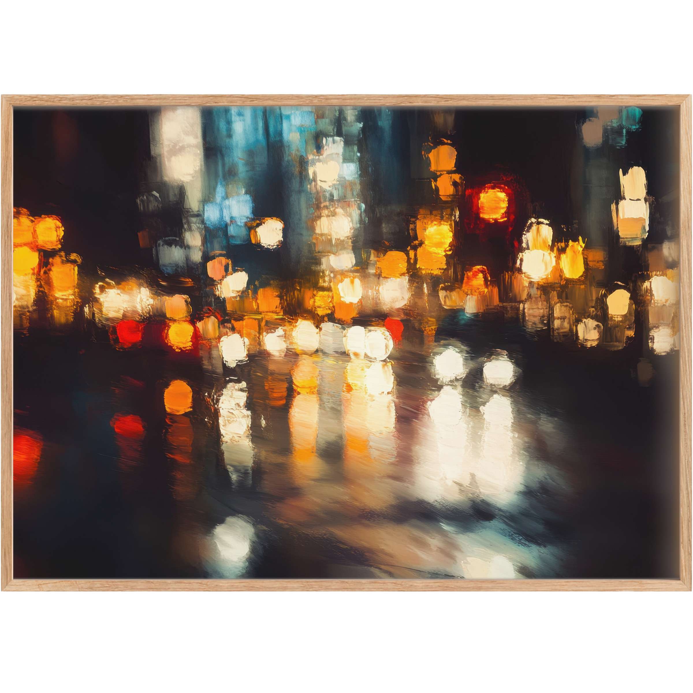 Vibrant urban printable wall art blending rich amber and cool blue tones, evoking a bold, luminous city nightlife ambiance