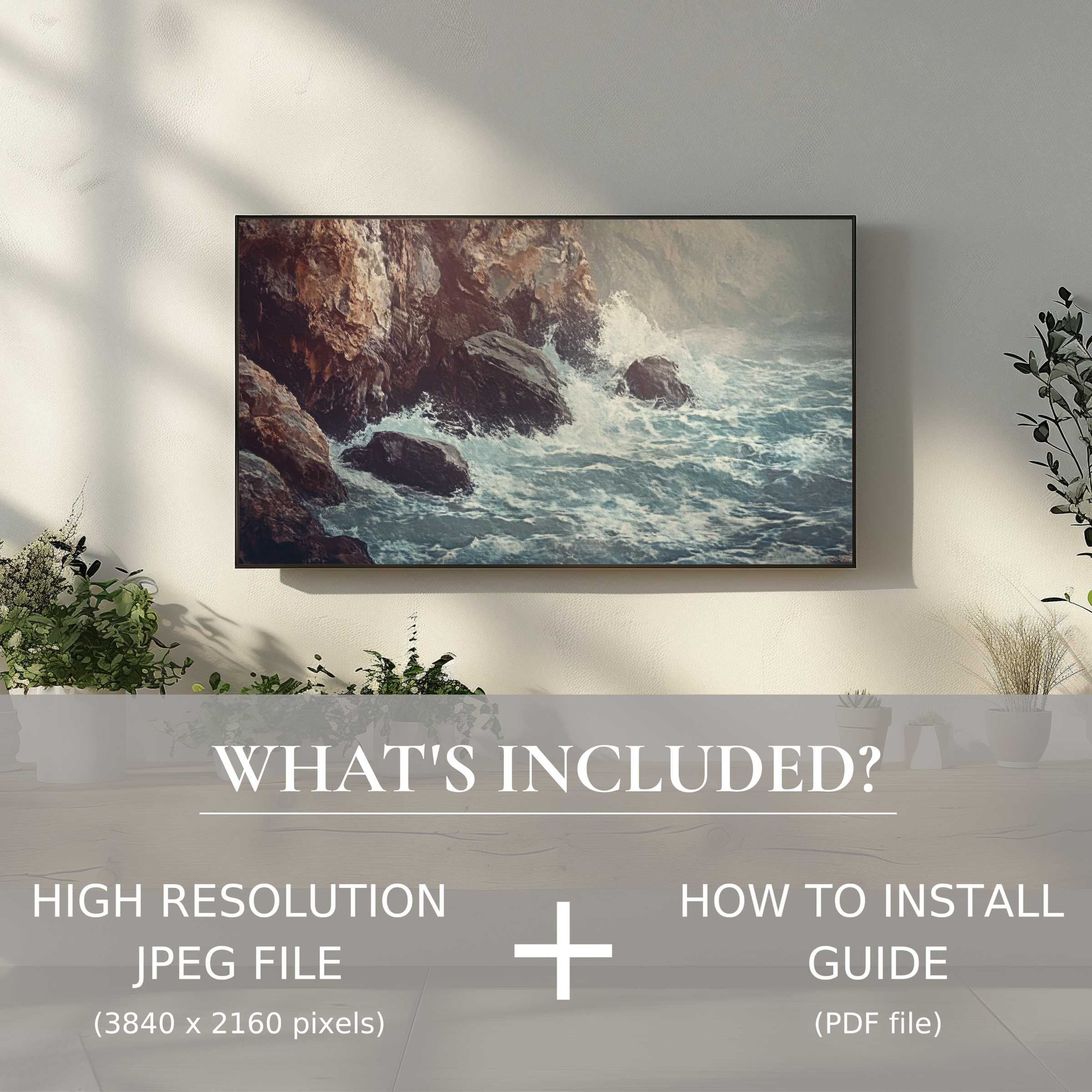 Elegant coastal digital TV art download effortlessly enhances living spaces with serene seascapes and easy digital use