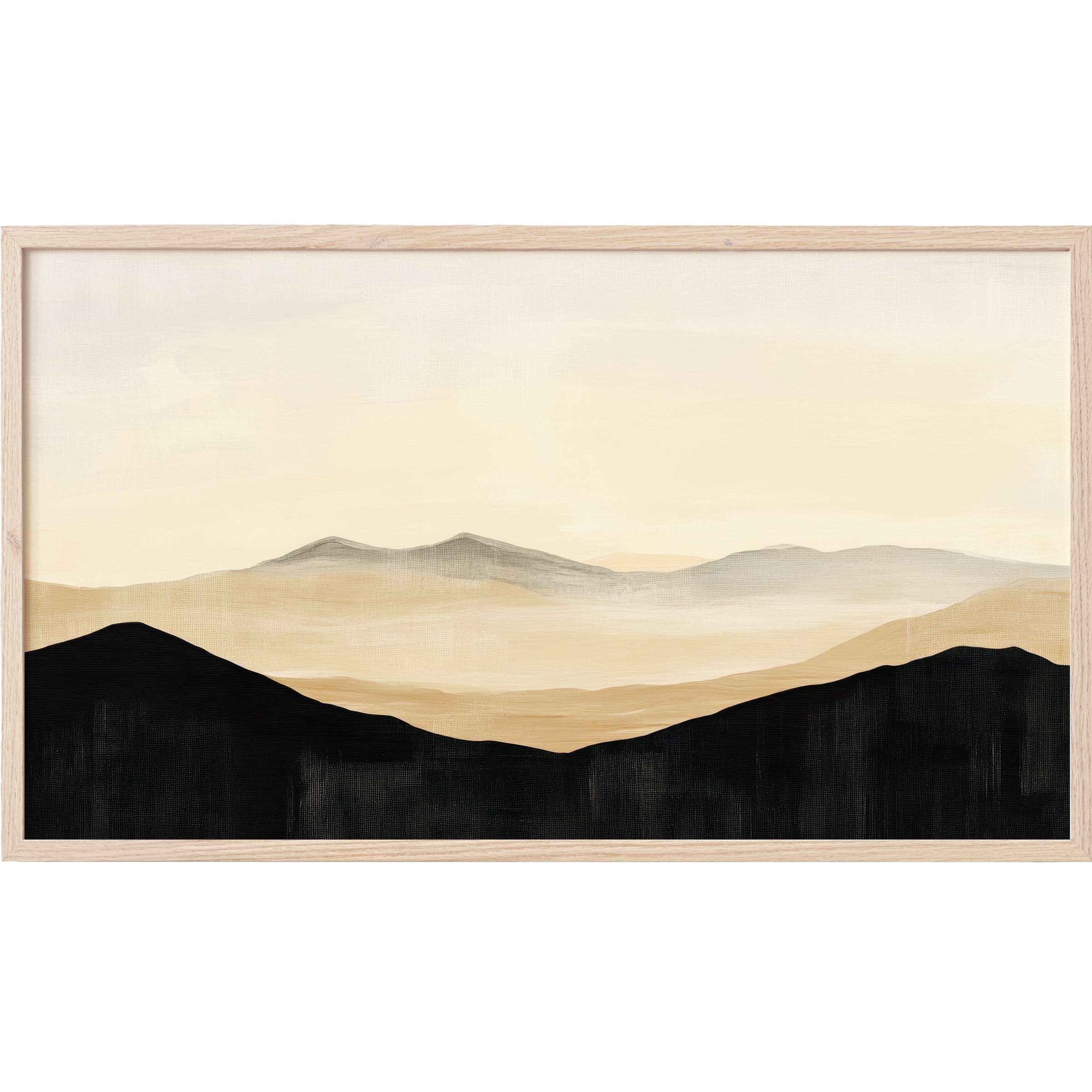 Minimalist mountain landscape in beige and black tones, exuding calm and warmth, perfect neutral Frame TV Art