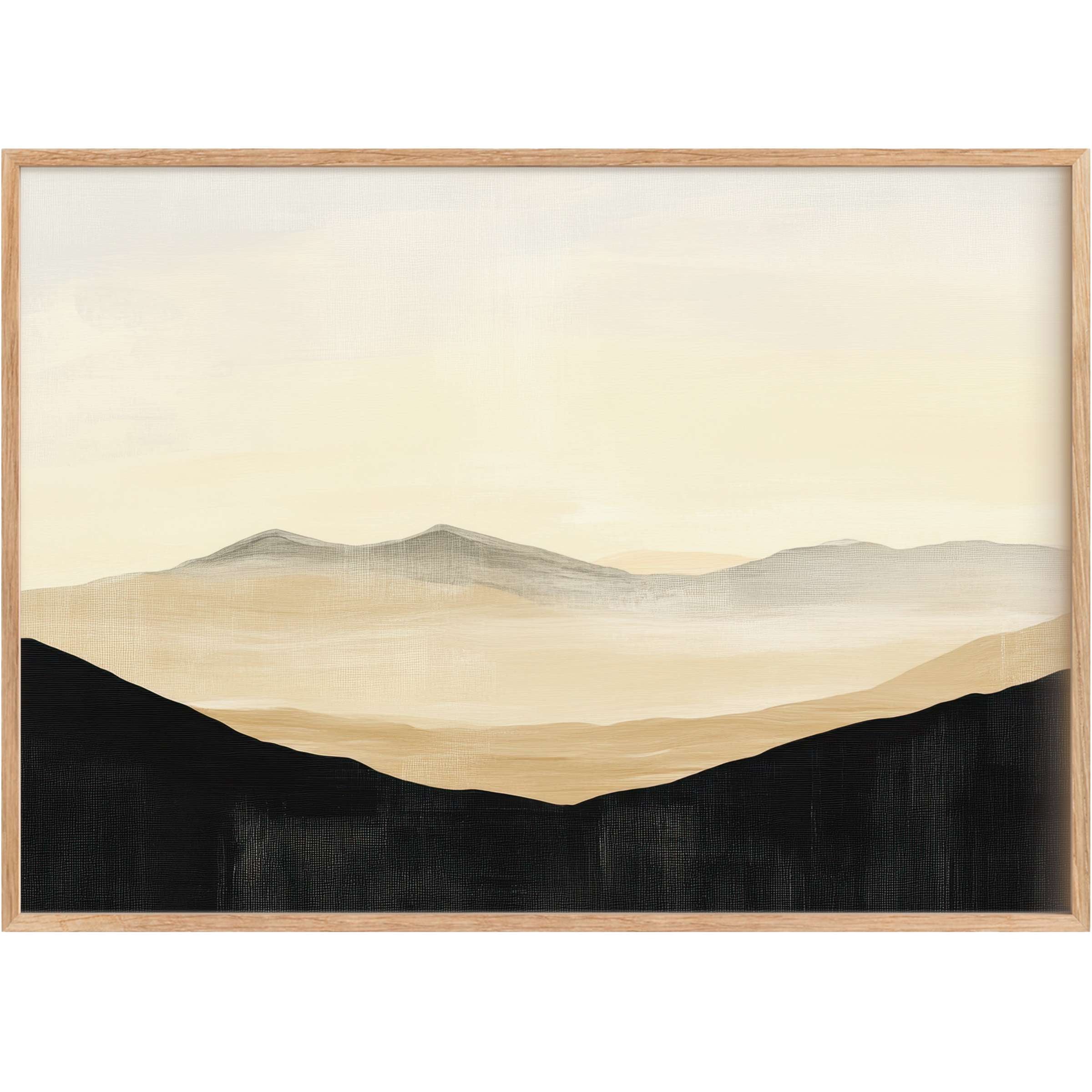 Serene neutral printable wall art with soft beige and muted gray tones, creating a calming, elegant mountain landscape