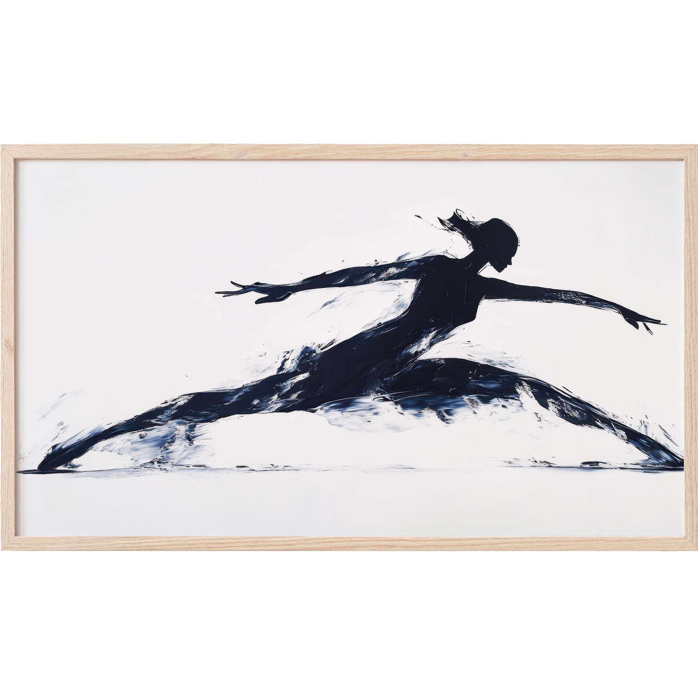 Minimalist Frame TV Art of a dynamic dancer silhouette in navy blue on white with fluid, expressive brushstrokes