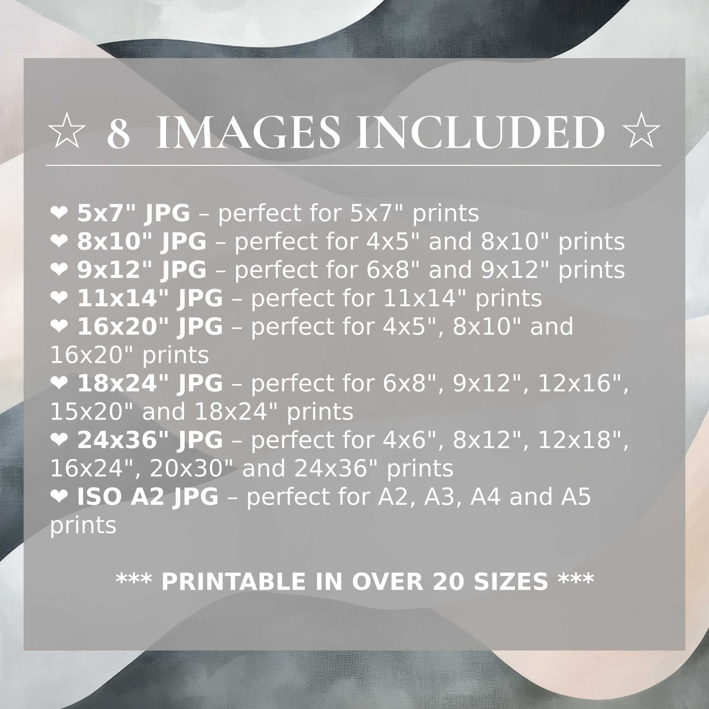 Abstract digital print with serene greys, soft blush, and deep charcoal hues, offered in 8 high-quality sizes included to elevate modern interiors with versatile style and timeless elegance