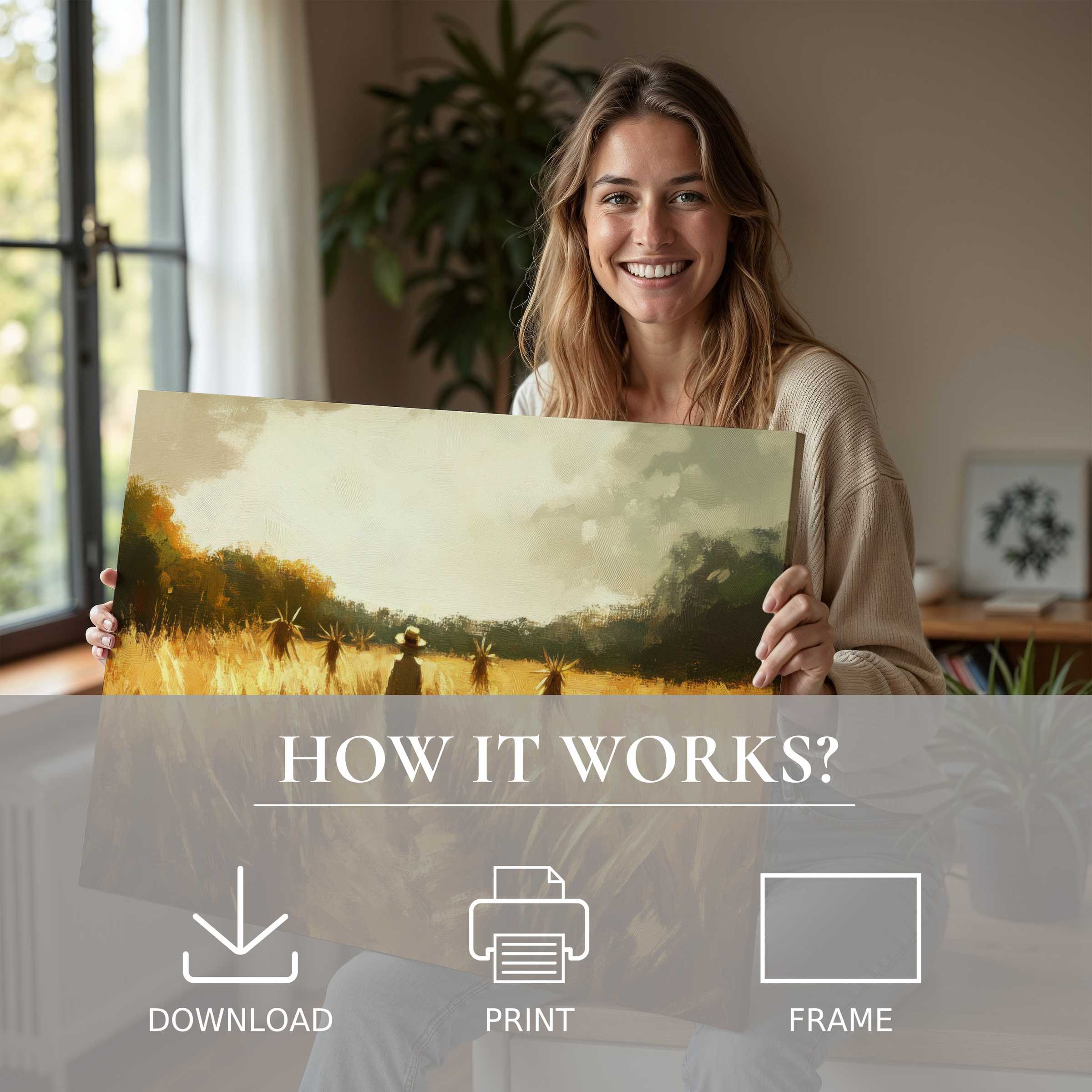 Radiant fall digital art print bringing warmth and serene joy to a modern home, inspiring effortless elegance