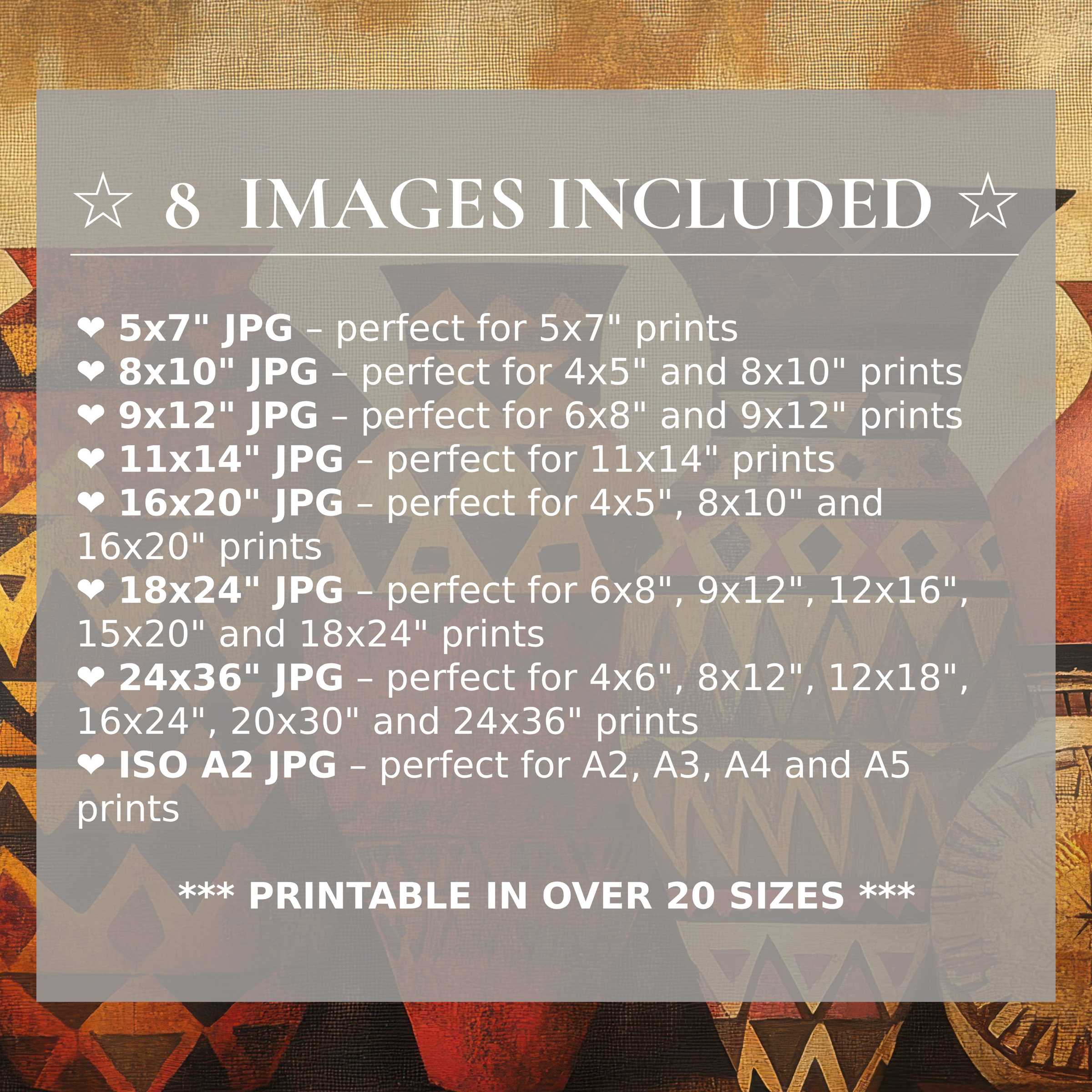 Boho digital print glowing with warm amber and terracotta hues, delivered in 8 premium sizes to elevate stylish modern interiors