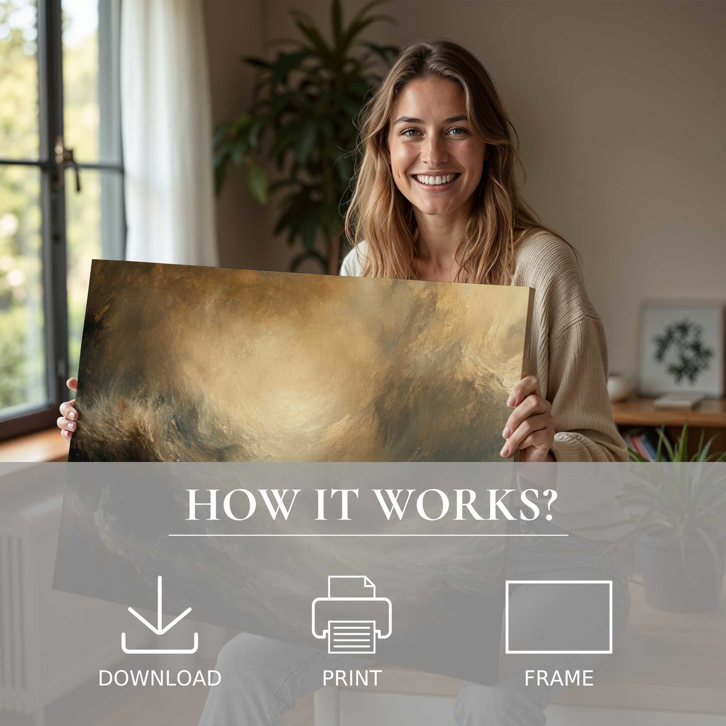 Coastal digital art print evokes serene connection and joy, beautifully transforming modern living spaces with effortless elegance
