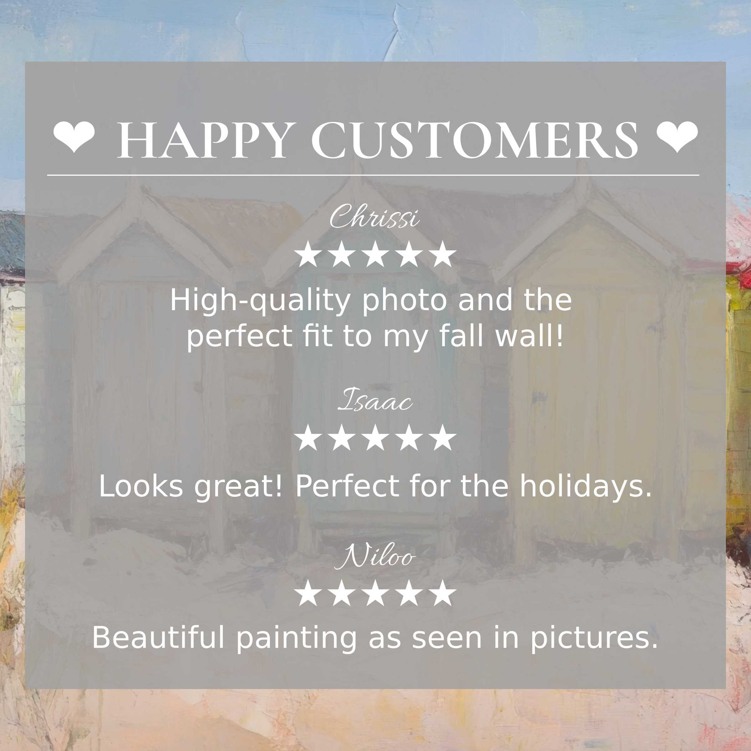 Elegant beach art for Frame TV with abstract sunset hues, featuring happy customer reviews to inspire trust