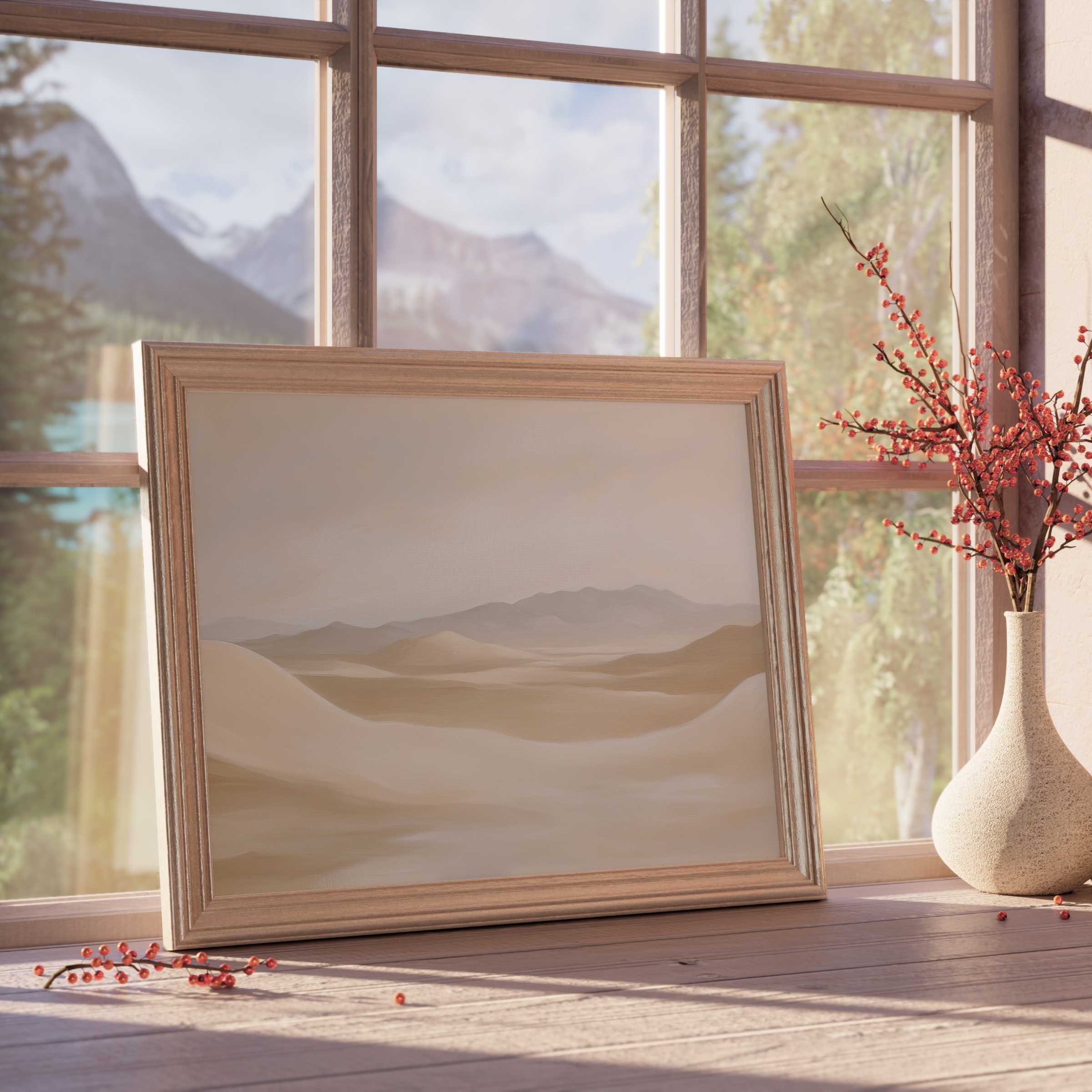 Serene neutral downloadable art in soft beige tones, elevating calm, curated interiors with refined natural elegance