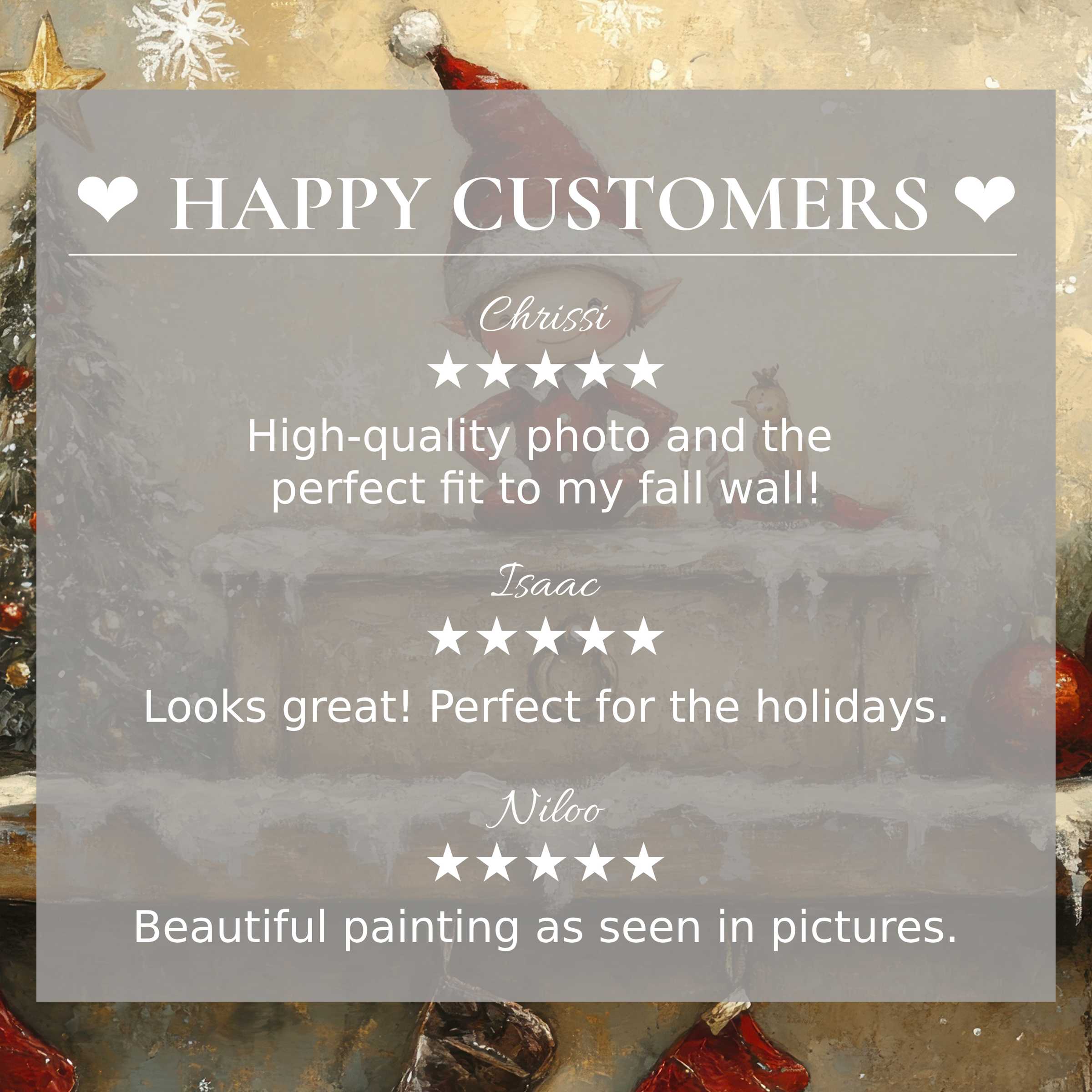Elegant christmas art for Frame TV with muted, textured backdrop; happy customer reviews build trust and elevate style
